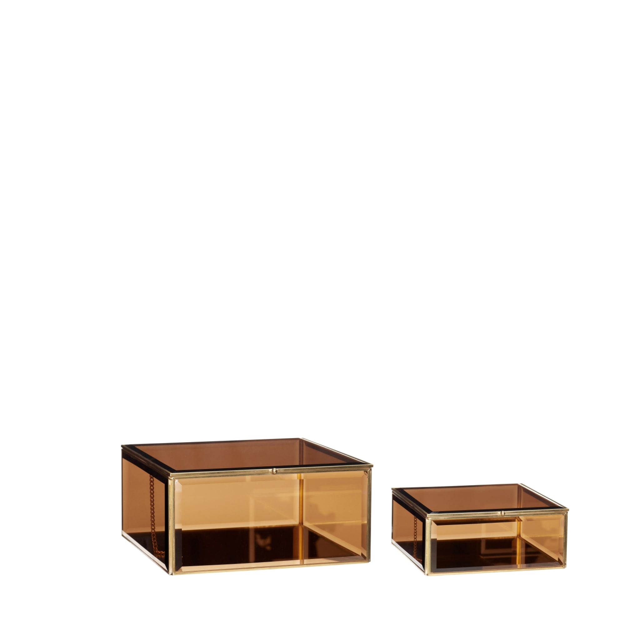 Hübsch Tint Glass Box Glass/Mirror/Metal Brown/Brass S/2, 21/25x21/25x9/12 Cm