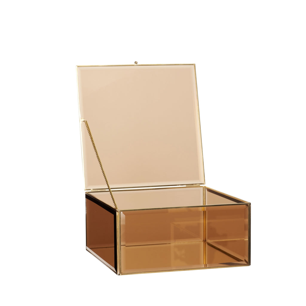 Hübsch Tint Glass Box Glass/Mirror/Metal Brown/Brass S/2, 21/25x21/25x9/12 Cm