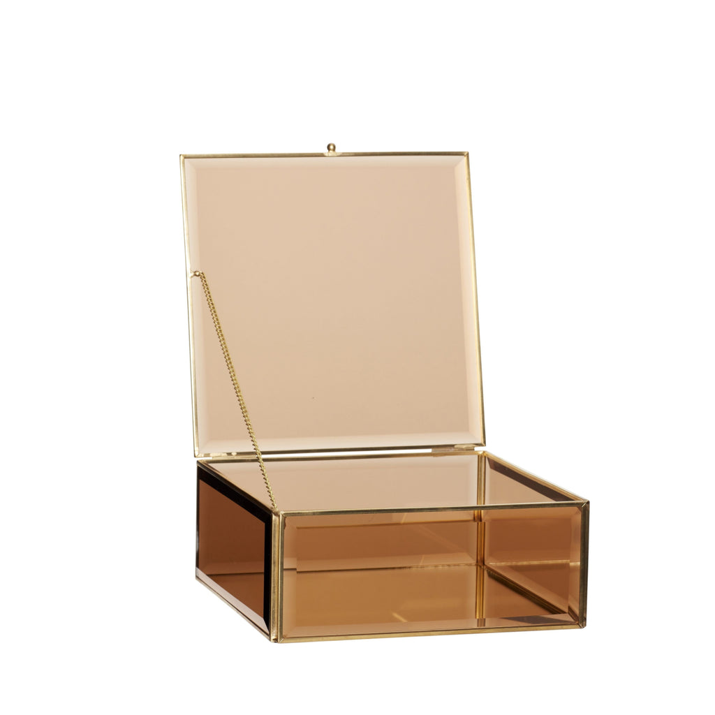 Hübsch Tint Glass Box Glass/Mirror/Metal Brown/Brass S/2, 21/25x21/25x9/12 Cm