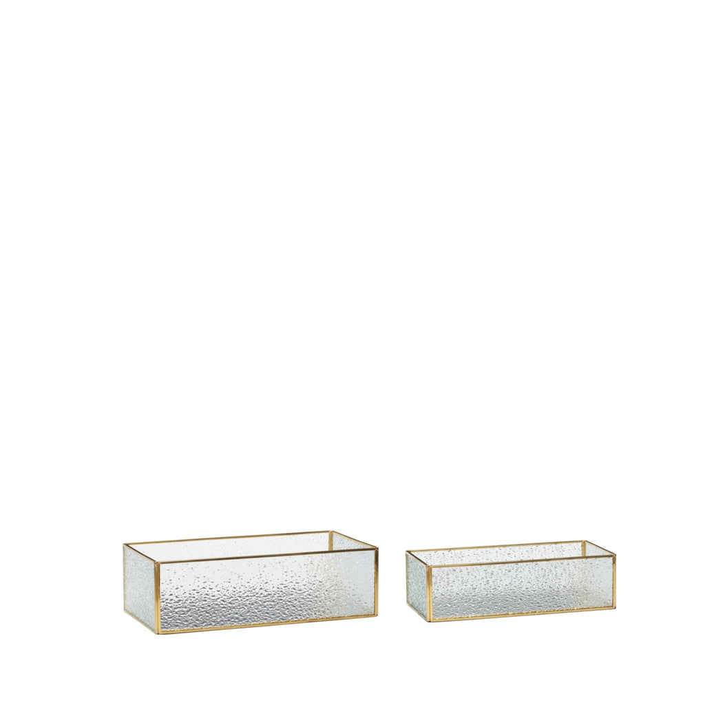 Hübsch Ripple Glass Box Brass/Glass Clear Set Of 2, 25/30x12/16 Cm
