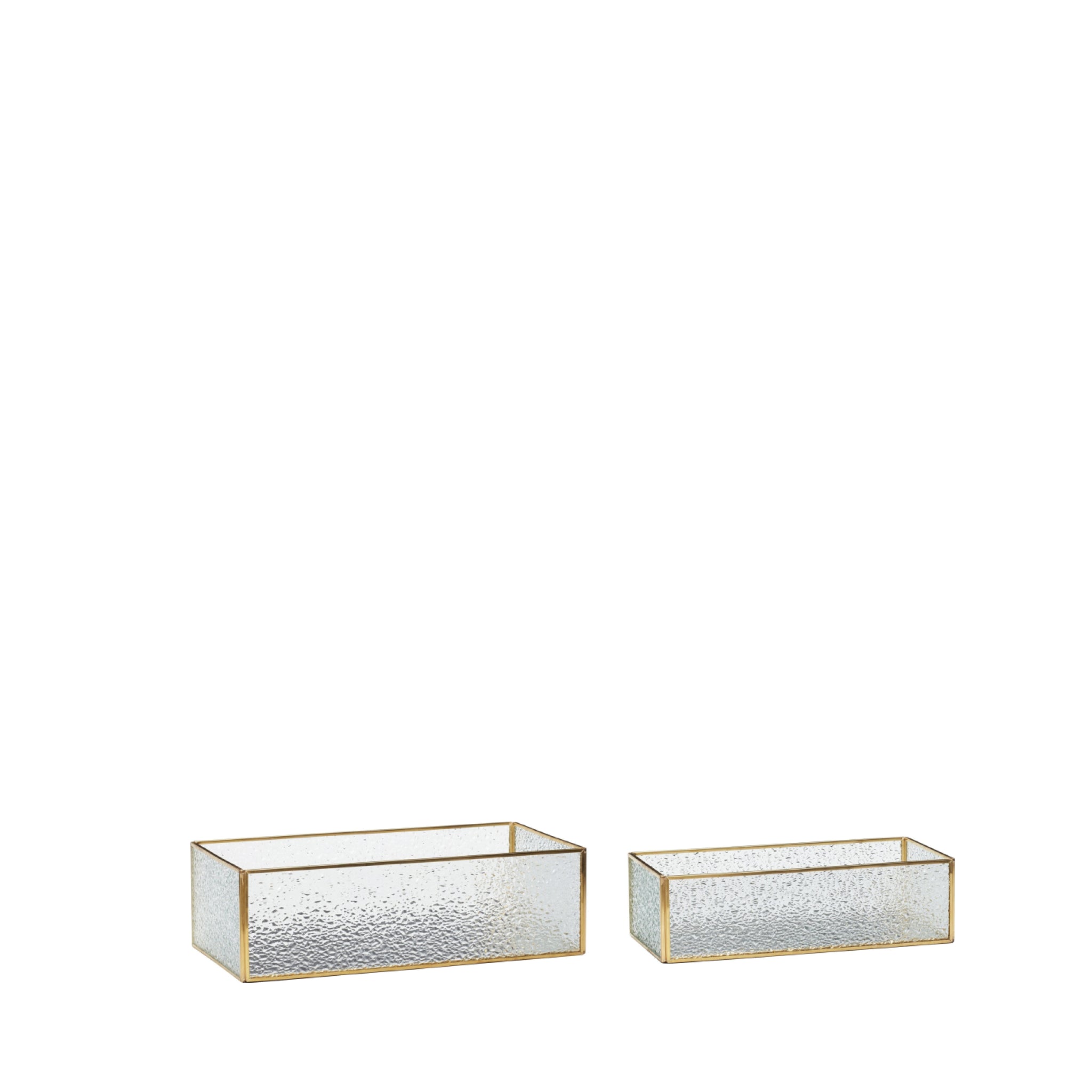 Hübsch Ripple Glass Box Brass/Glass Clear Set Of 2, 25/30x12/16 Cm