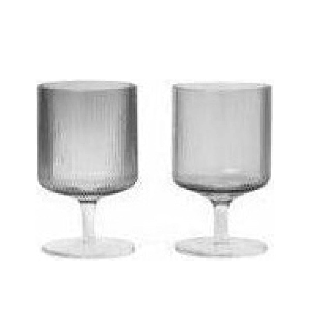 Ferm Living Ripple Wine Glass Smoked, 2pcs.