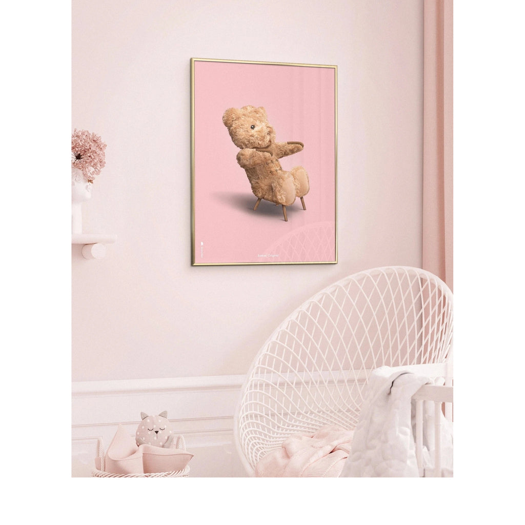 Brainchild teddy bear classic poster frame in black lacquered wood A5, pink background