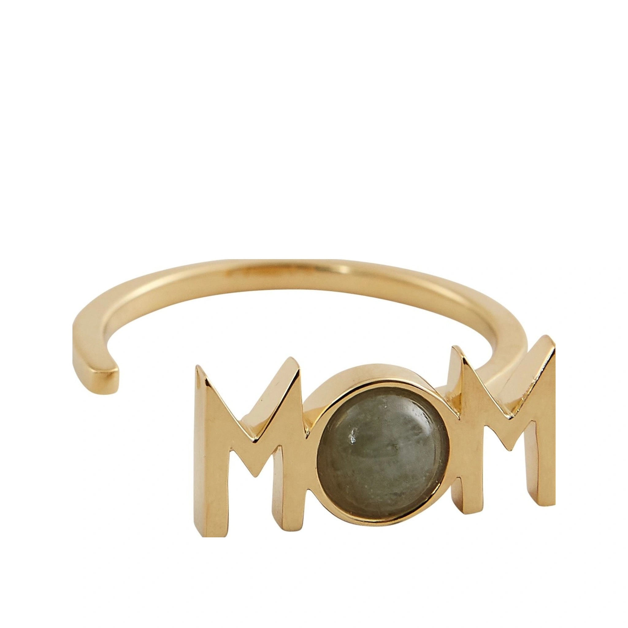 Design Letters Great Mom Ring 18k Gold Plated, Aquamarine Blue