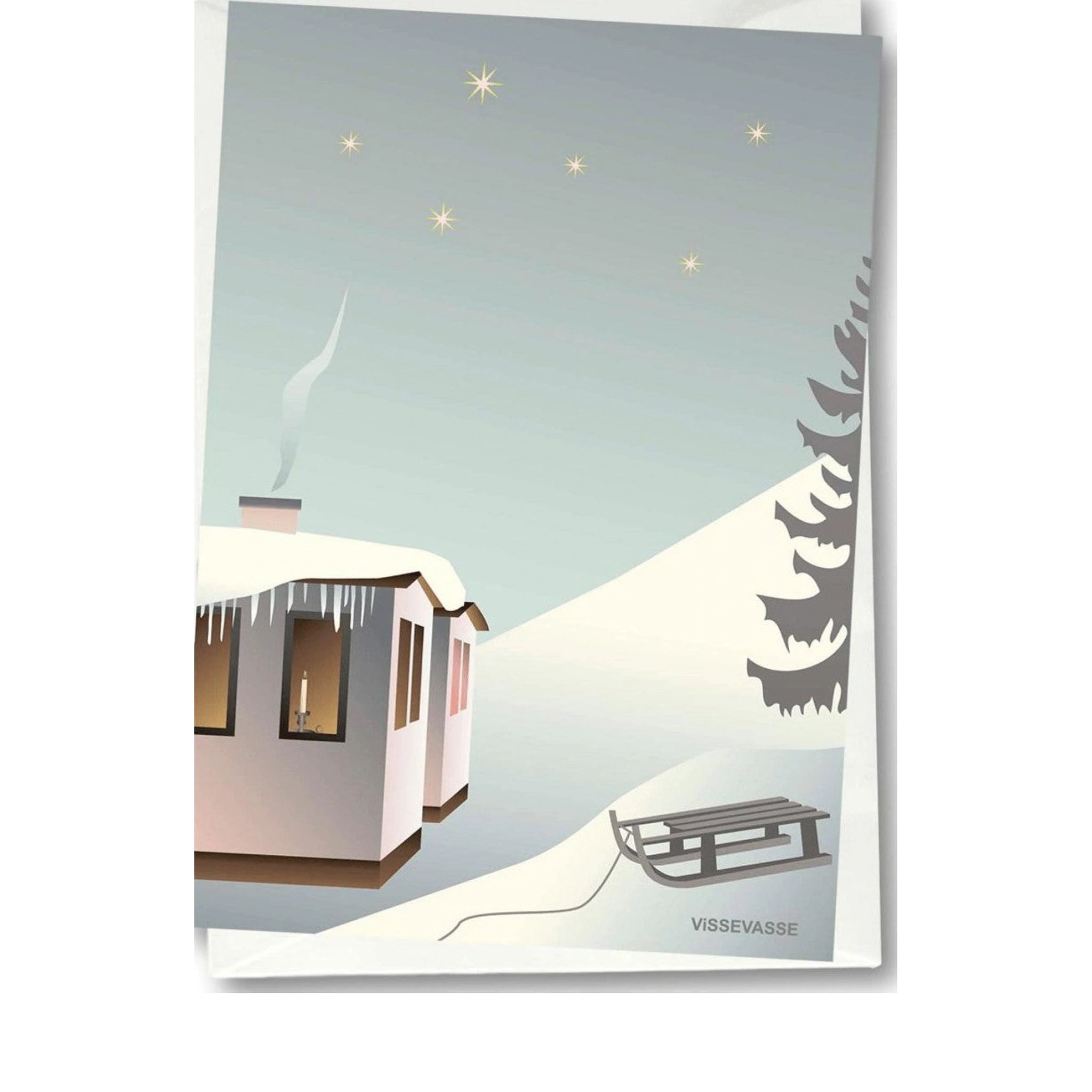 Vissevasse Sledge In The Snow Greeting Card, 10,5x15 Cm