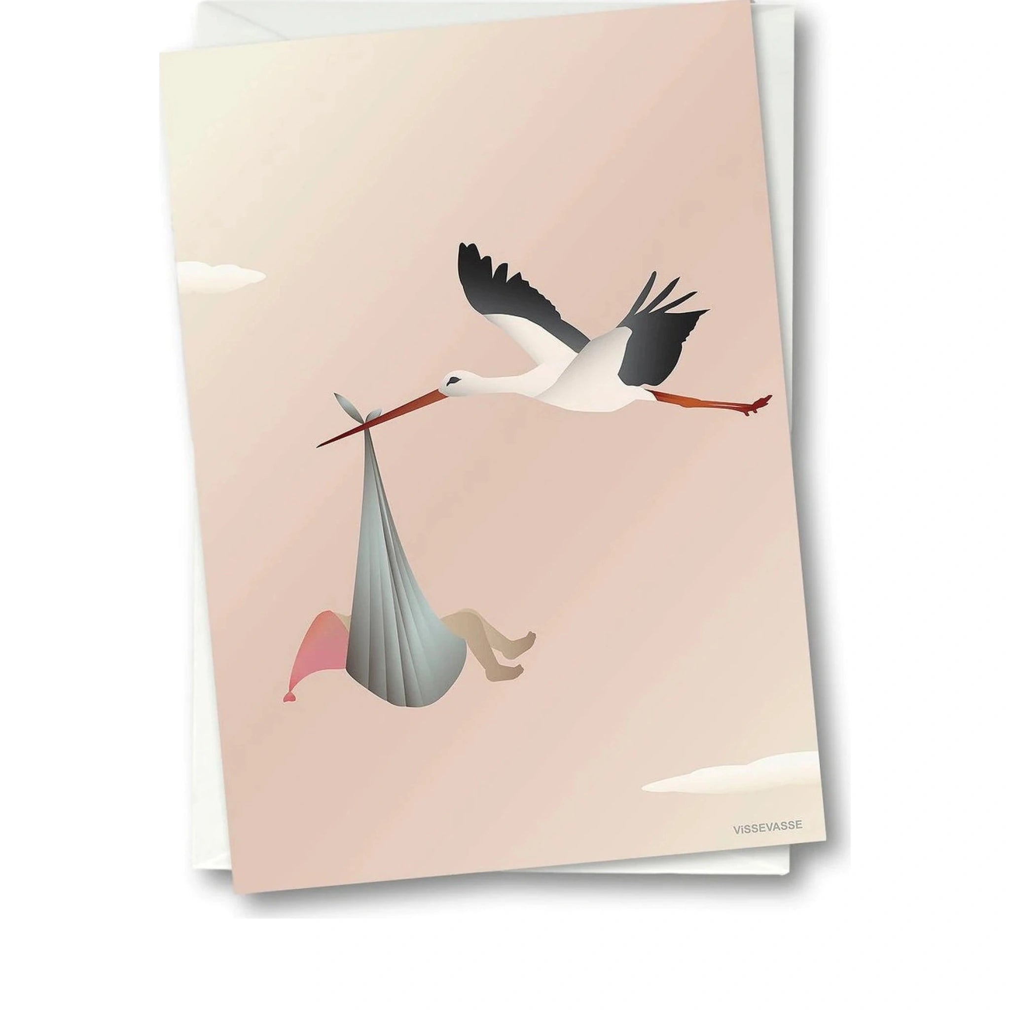 Vissevasse Stork Greeting Card 15 X21 Cm, Pink