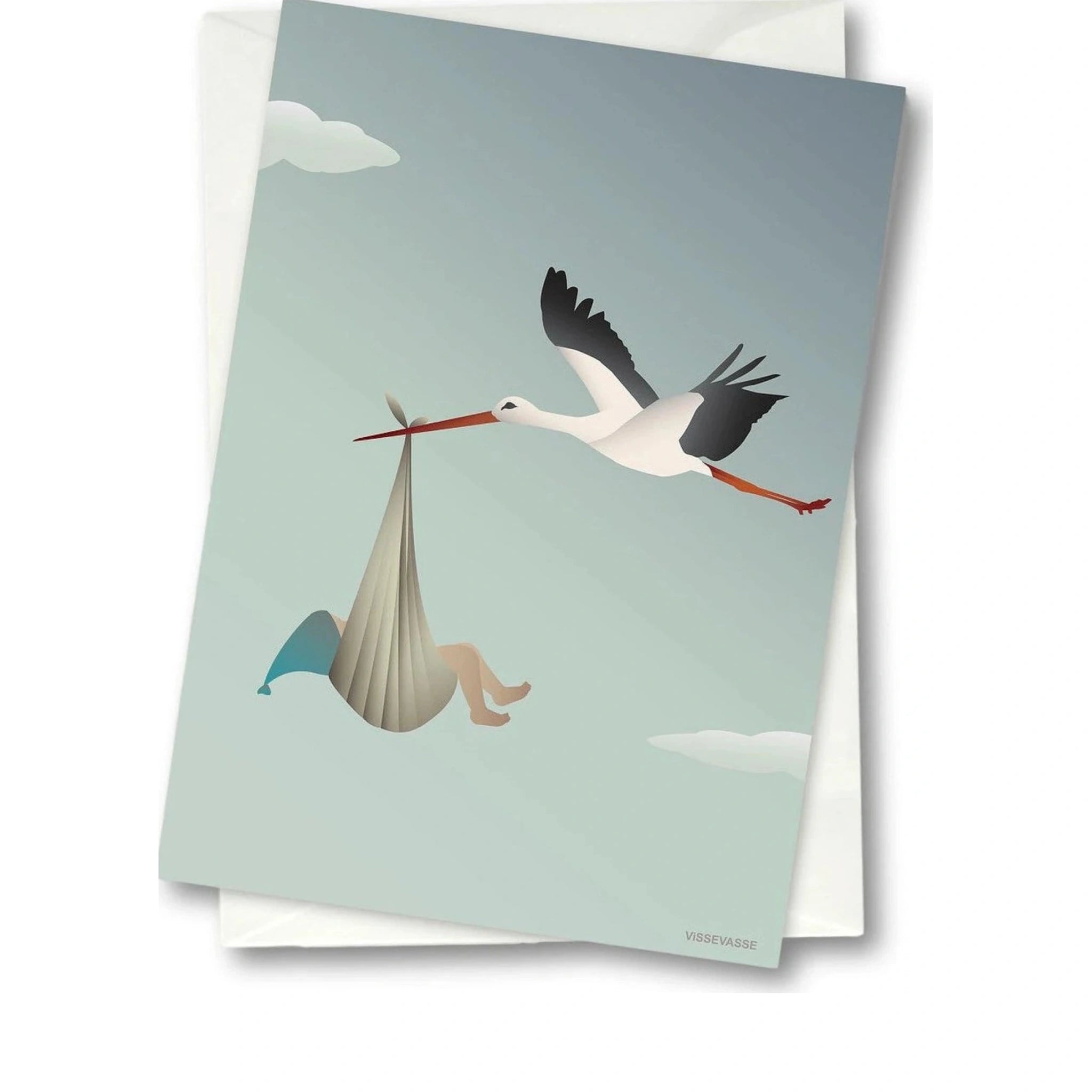 Vissevasse Stork Greeting Card 10.5 X15 Cm, Blue