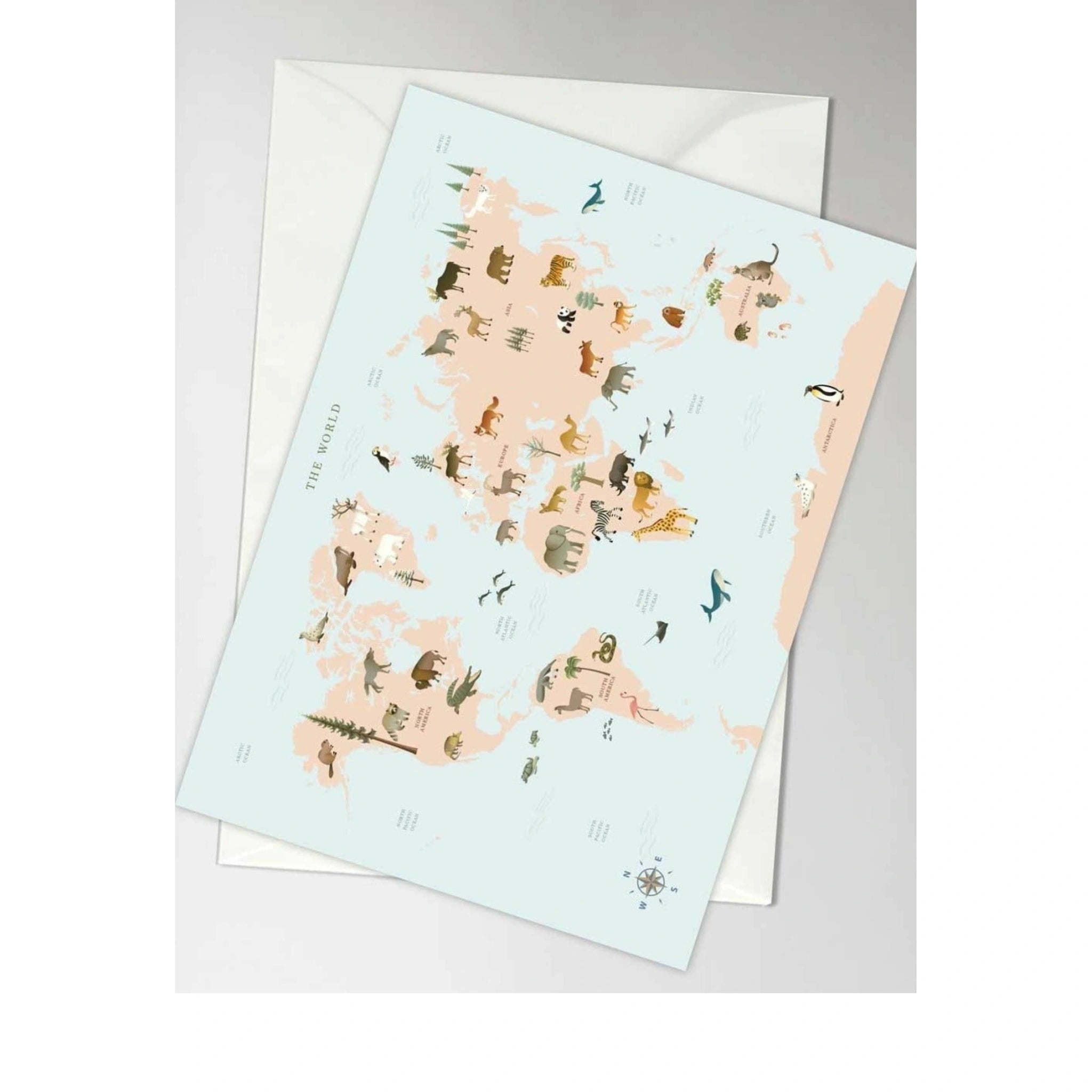 Vissevasse World Map Animal Greeting Card, A6