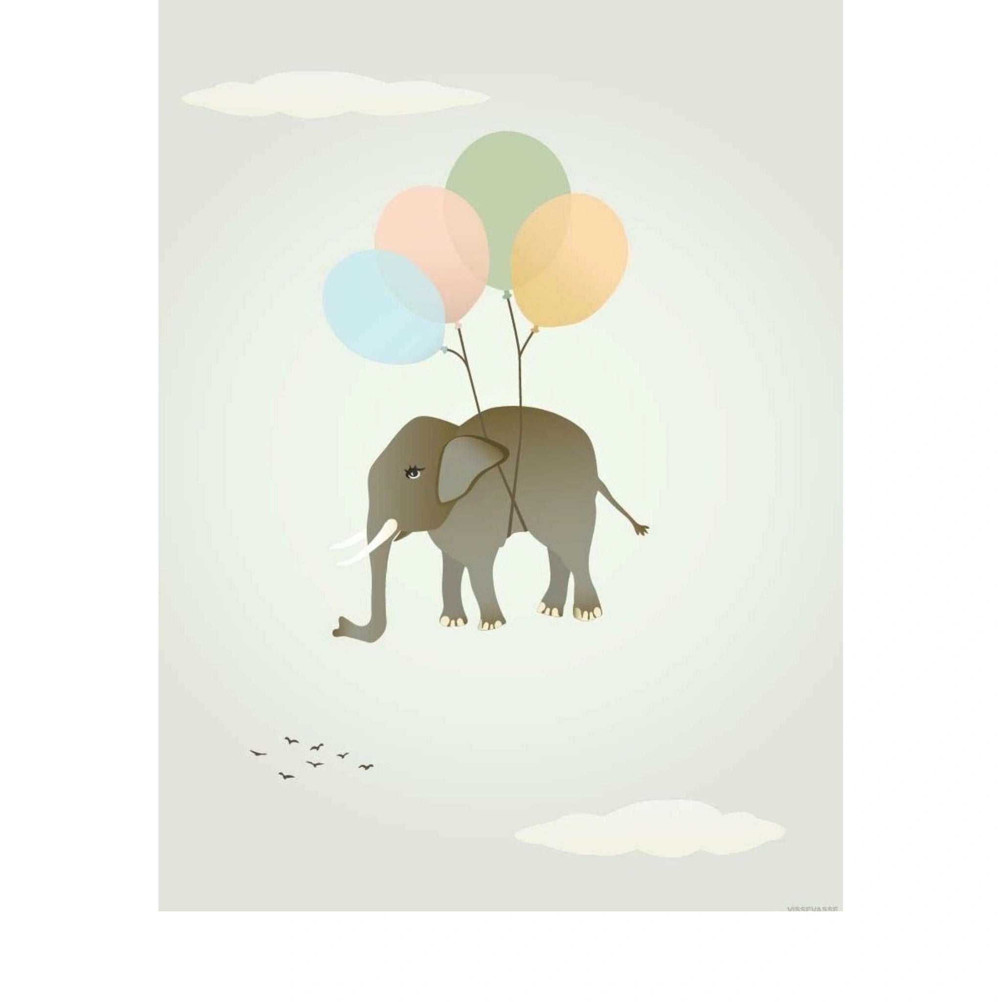 Vissevasse Flying Elephant Poster, 30x40 Cm