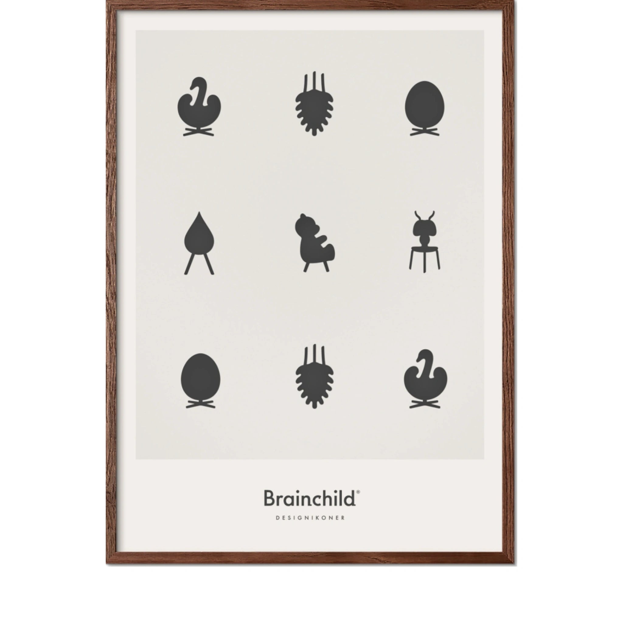 Brainchild Design Icons Poster Frame made of dark wood A5, light grey