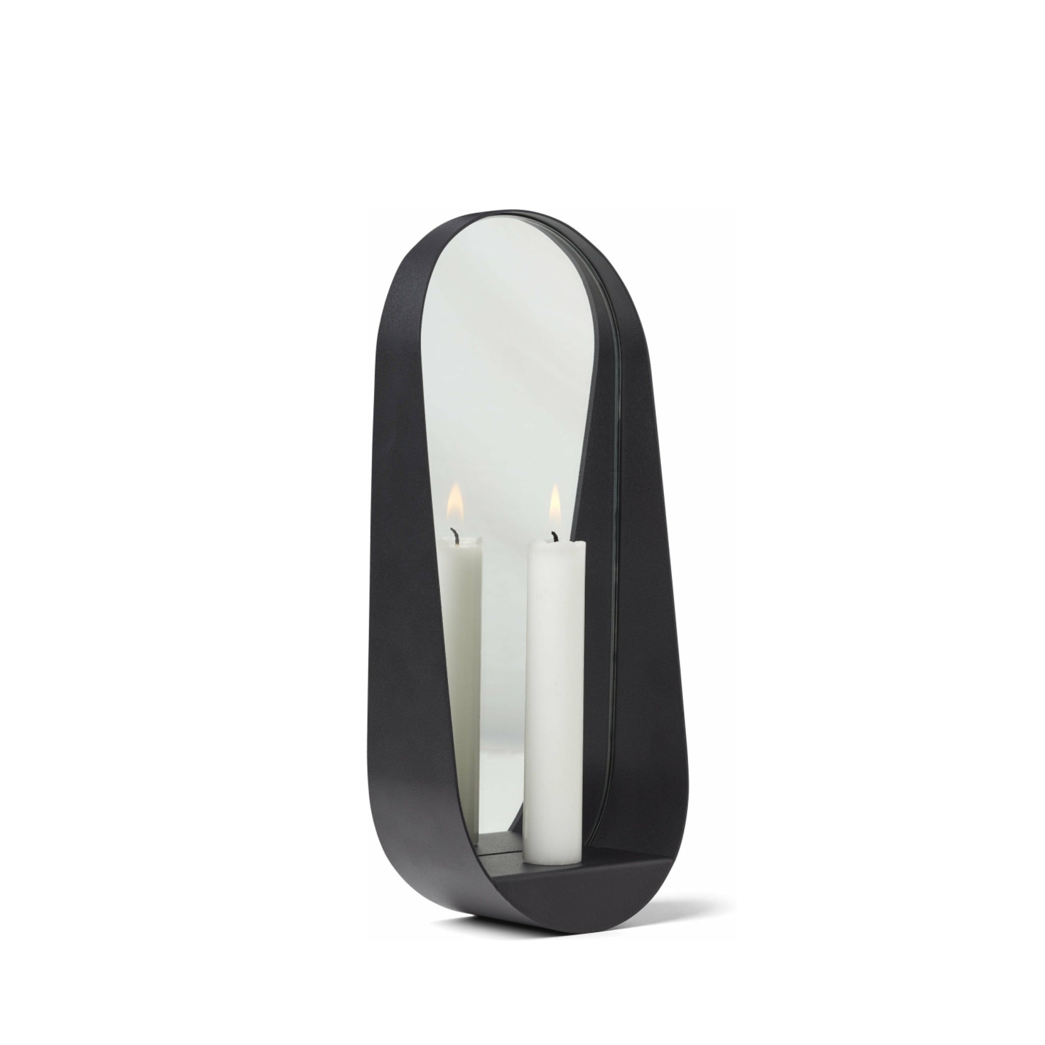 Gejst Glim Oval Wall Candle Holder Mirror 28cm – Black Steel Hygge