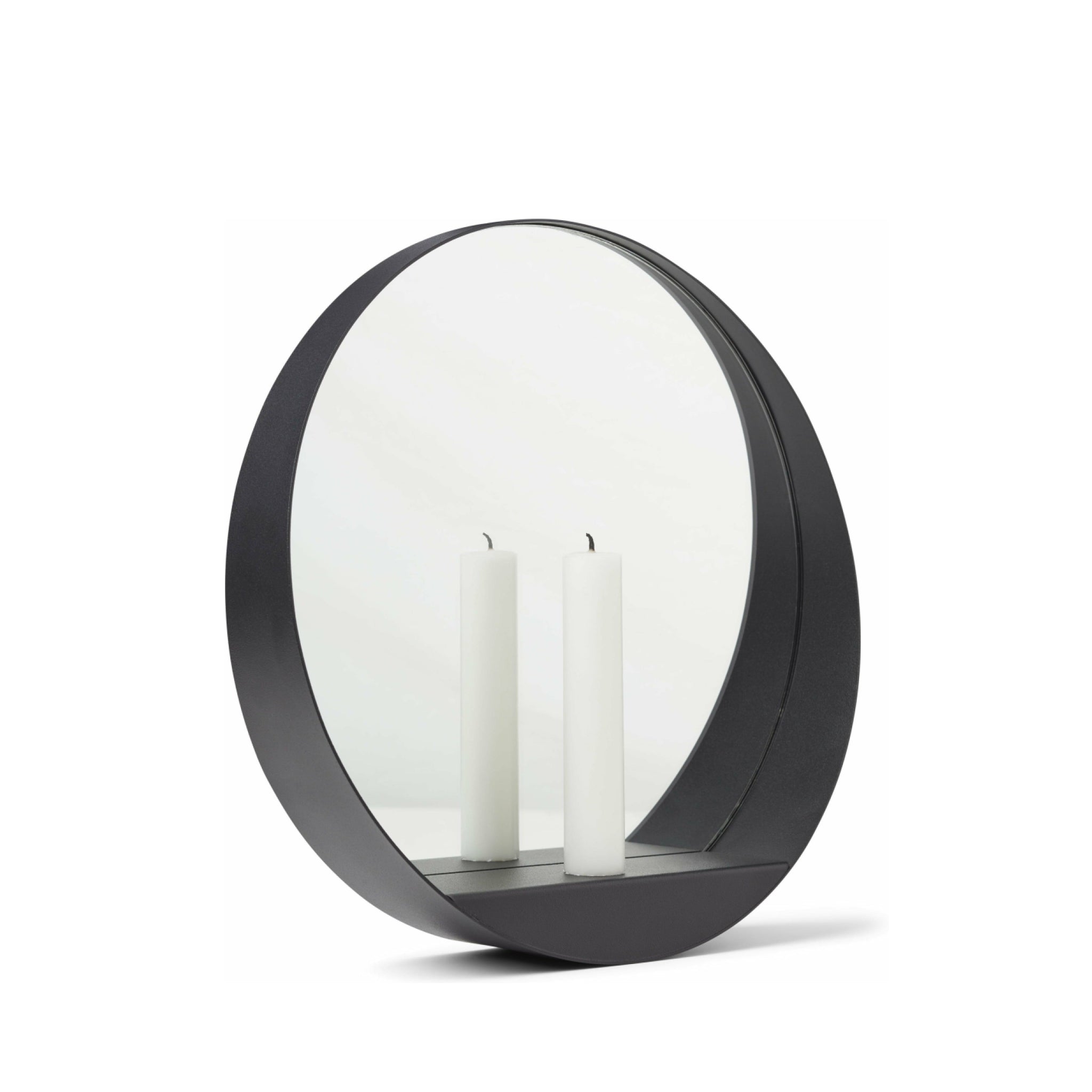 Gejst Glim Round Wall Candle Holder Mirror 28cm - Black Steel Hygge