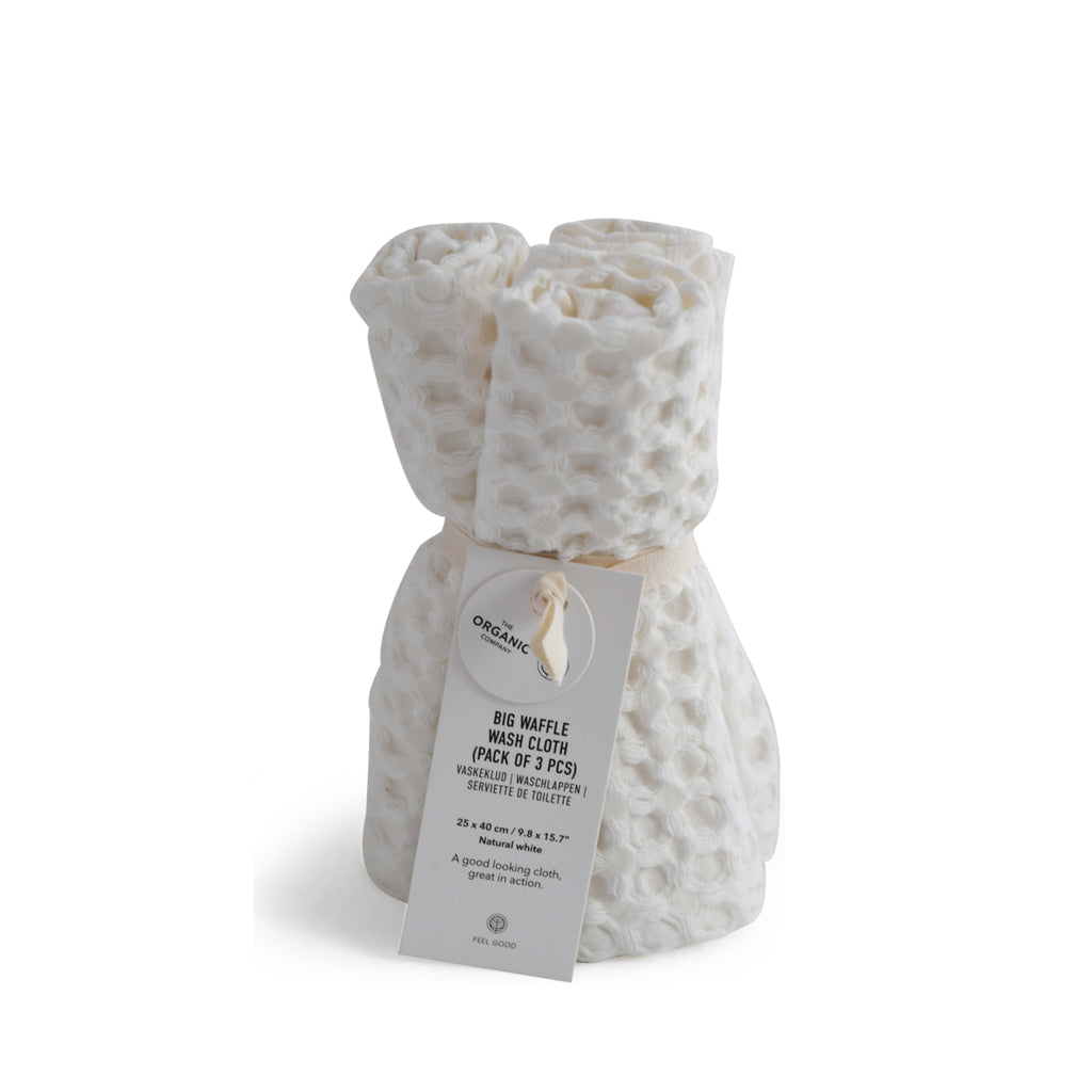 The Organic Company Big Waffle Wash Cloth 3 Pcs., Natural White