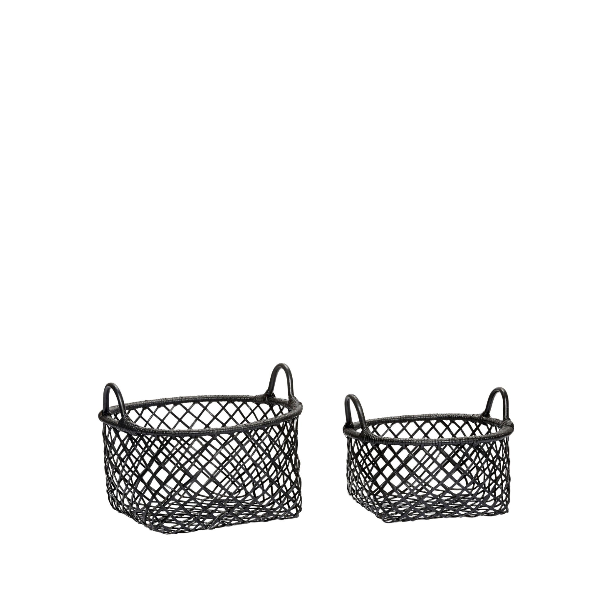 Hübsch Harvest Basket Rattan Black Set Of 2