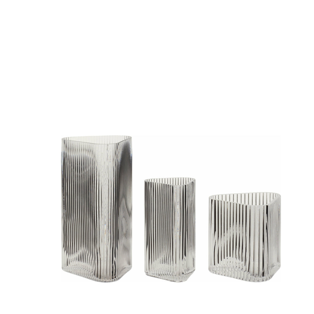 Hübsch Elements Clear Glass Vase Set of 3 - Stylish Handmade Decor