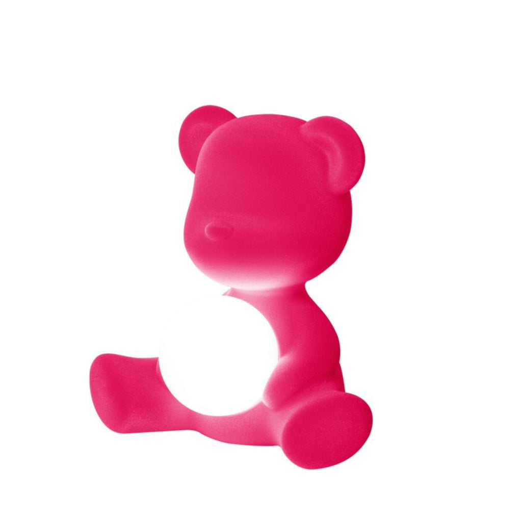 Qeeboo Teddy Girl LED Table Lamp - Rechargeable Velvet Finish in Fuxia