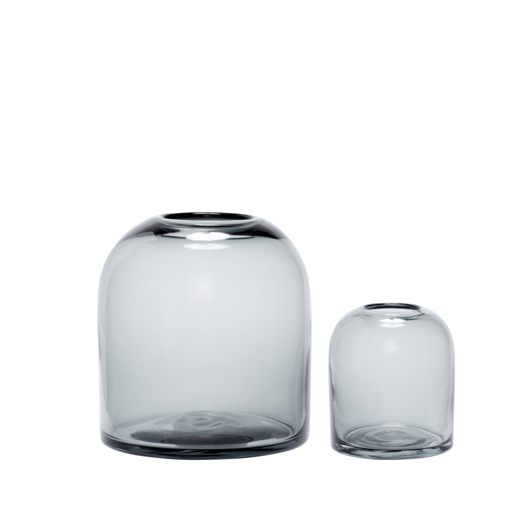 Hübsch Smoky Grey Dome Vase Set of 2 - Handmade Glass Decor for Flowers