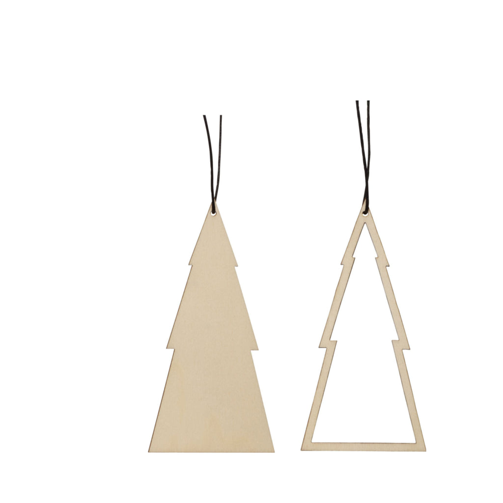 Hübsch Christmas Christmas Tree Ornament Wood Natural Set Of 2, 11 Cm