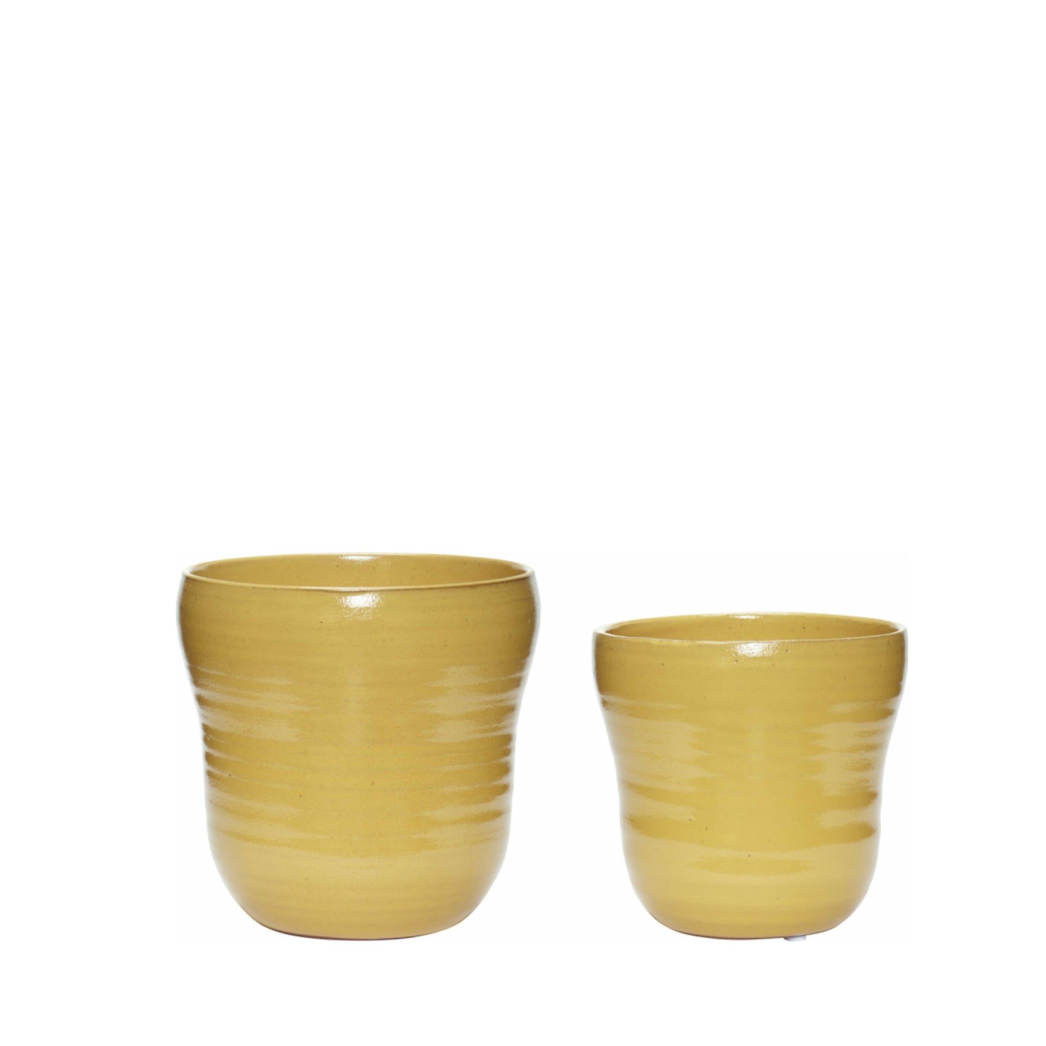 Hübsch Care Ceramic Yellow Pot Set of 2 - Stylish Home Decor Planters