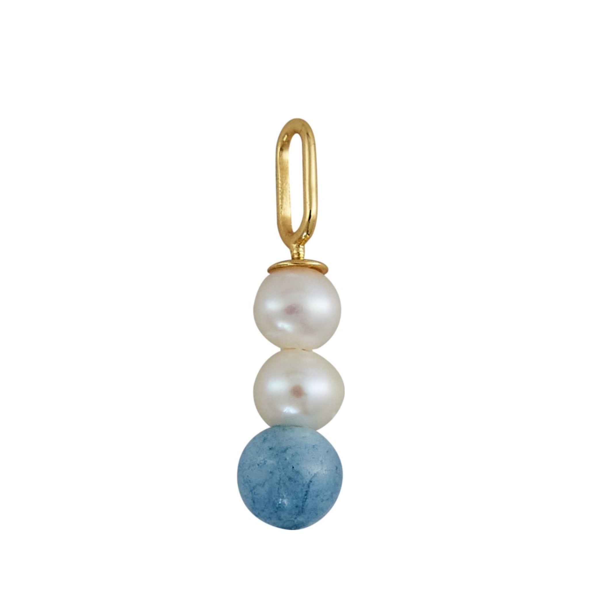 Design Letters Pearl Stick Charm 4 mm Pendant Gold Plated, Aquamarine Blue