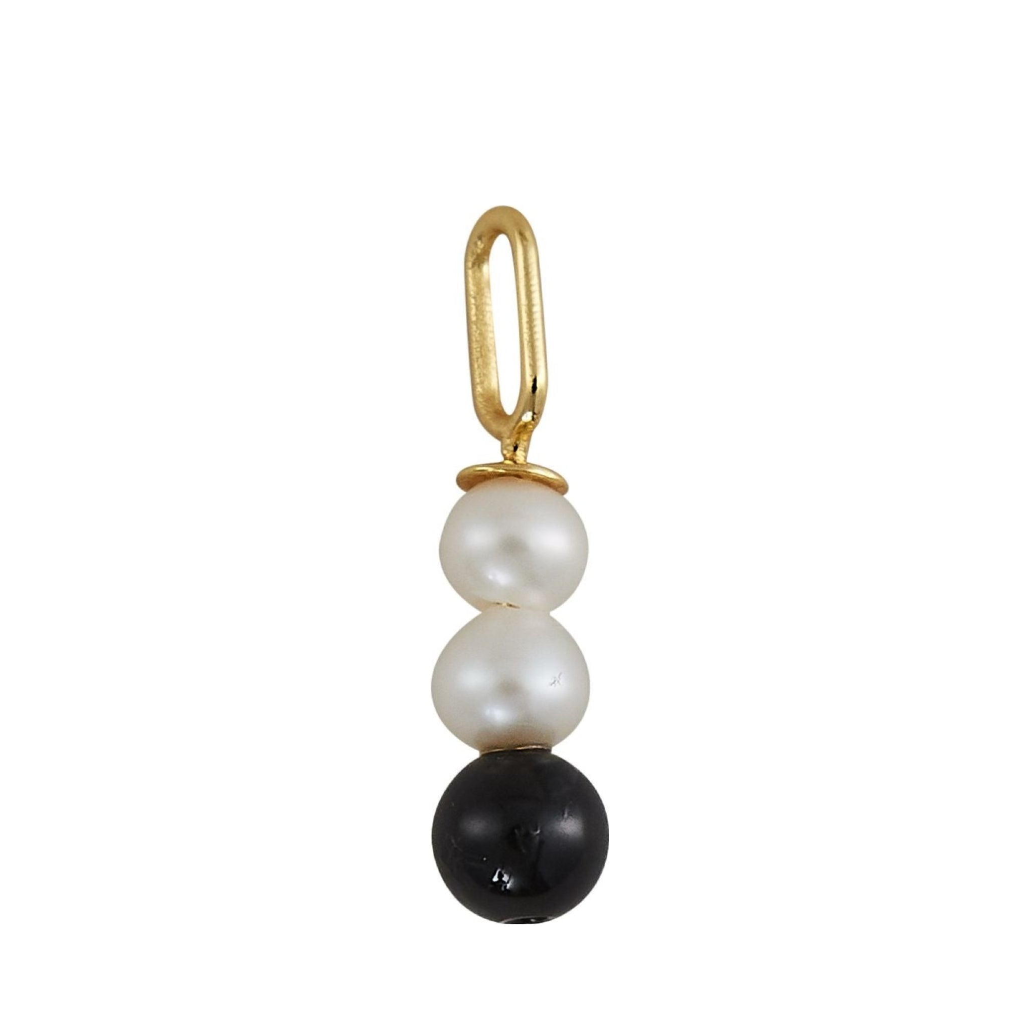 Design Letters Pearl Stick Charm 4 mm Pendant Gold Plated, Black Agate