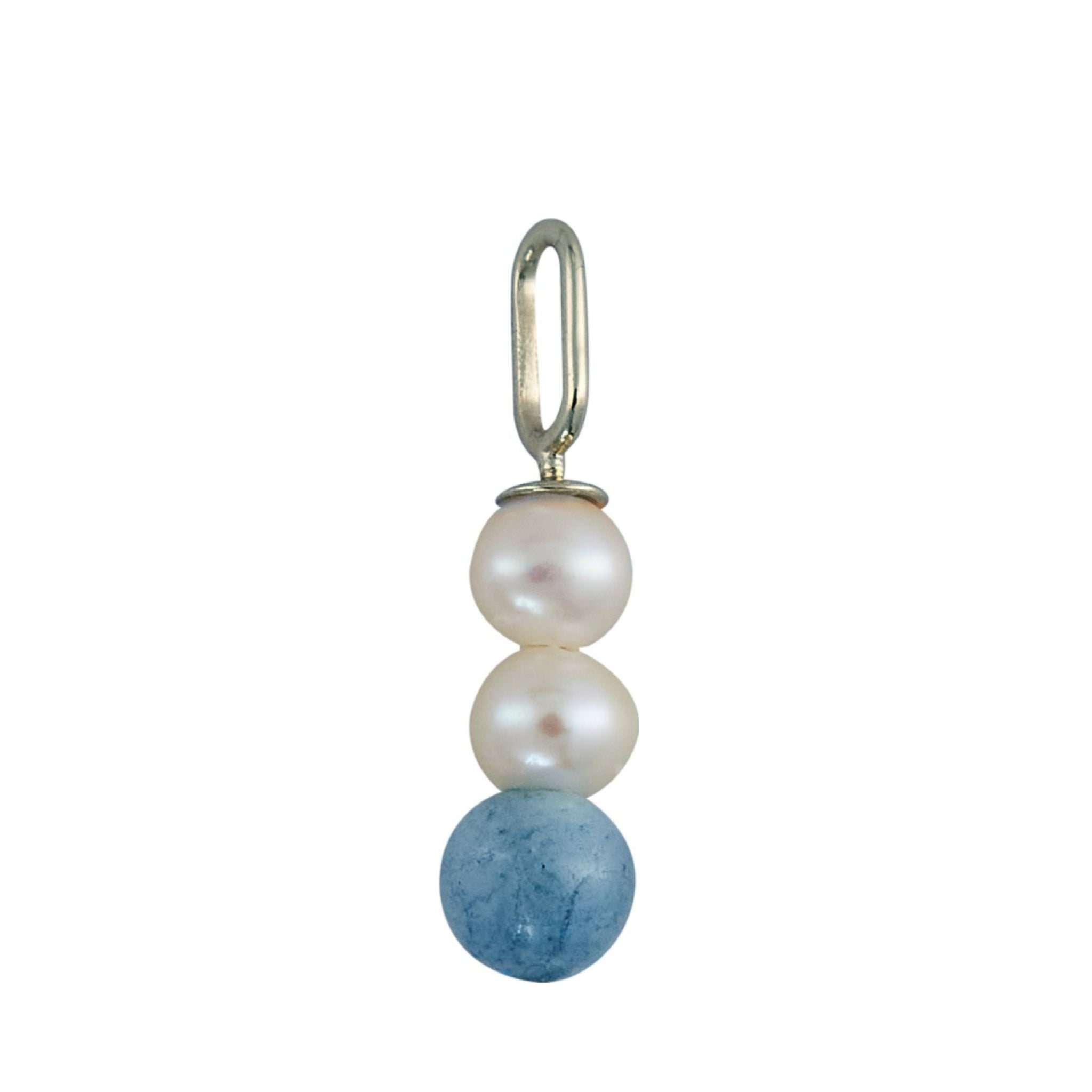 Design Letters Pearl Stick Charm 4 mm Pendant Silver Plated, Aquamarine Blue