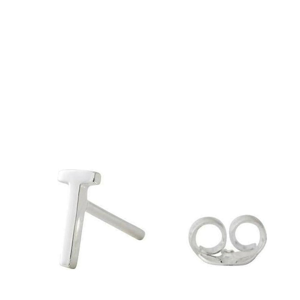 Design Letters Earring with Letter, Silver, T