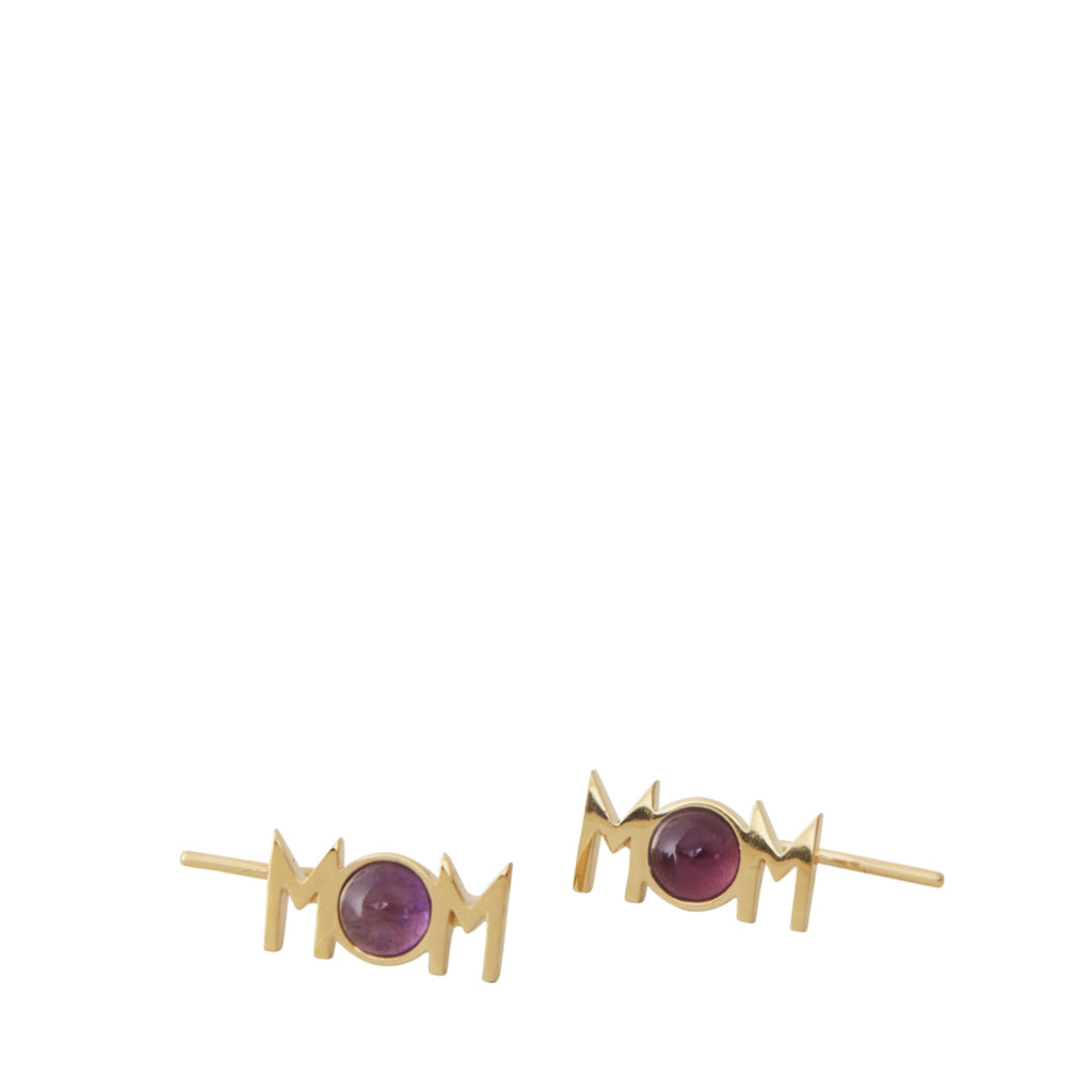 Design Letters Great Mom Earrings Set of 2 18k Gold Plated, Amethyst Violet