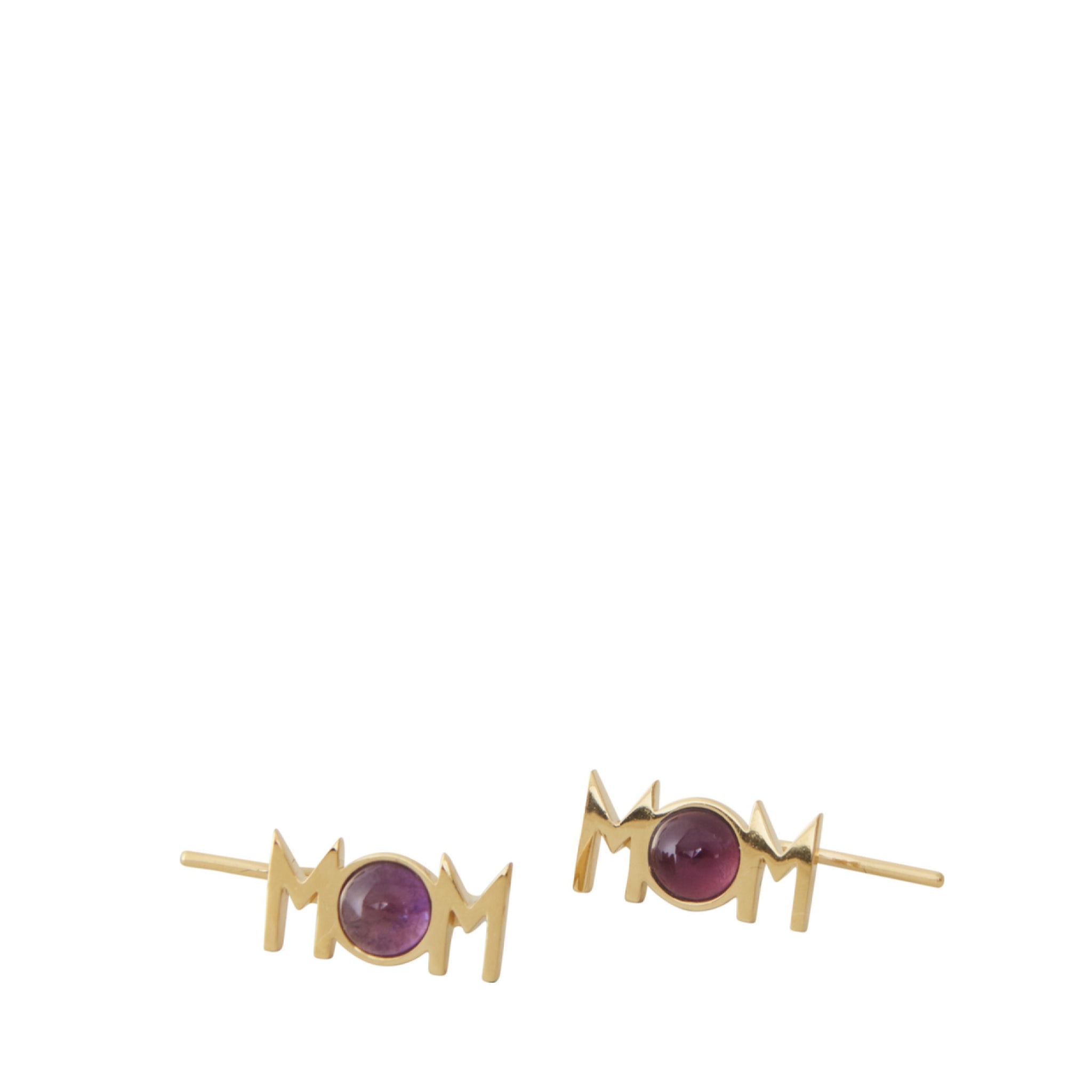 Design Letters Great Mom Earrings Set of 2 18k Gold Plated, Amethyst Violet