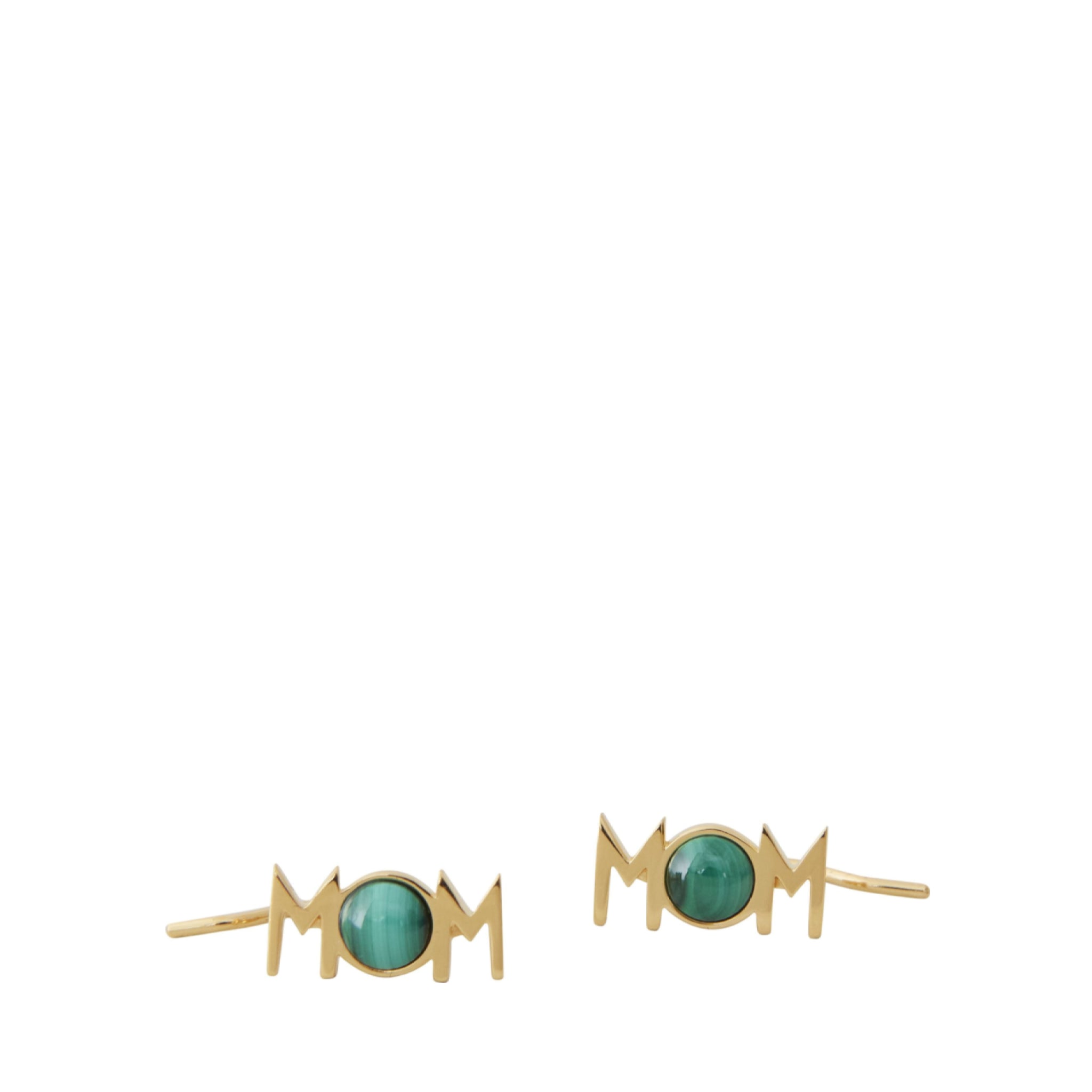 Design Letters Great Mom Earrings Set of 2 18k Gold Plated, Malachite Green