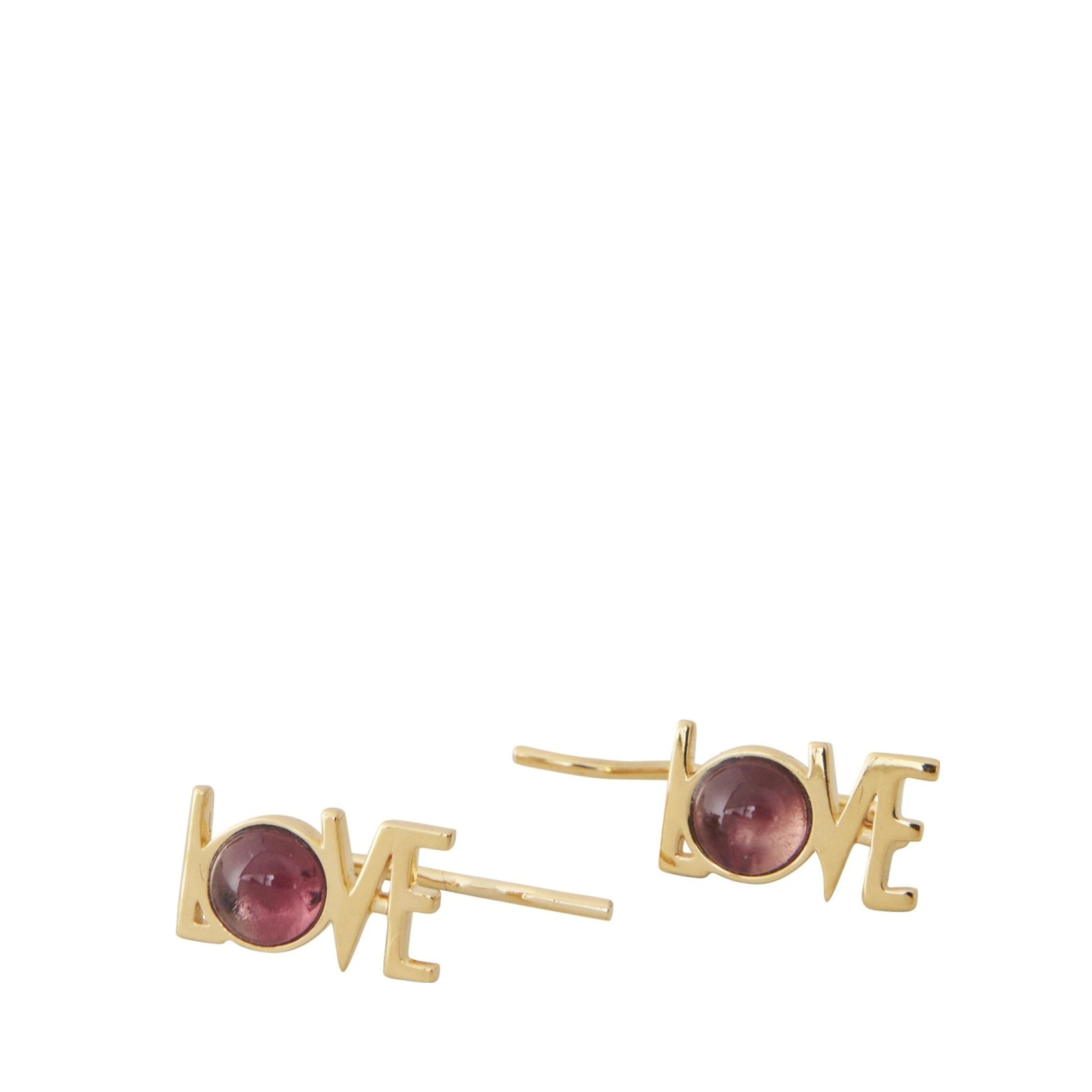 Design Letters Great Love Earrings Set of 2 18k Gold Plated, Amethyst Violet