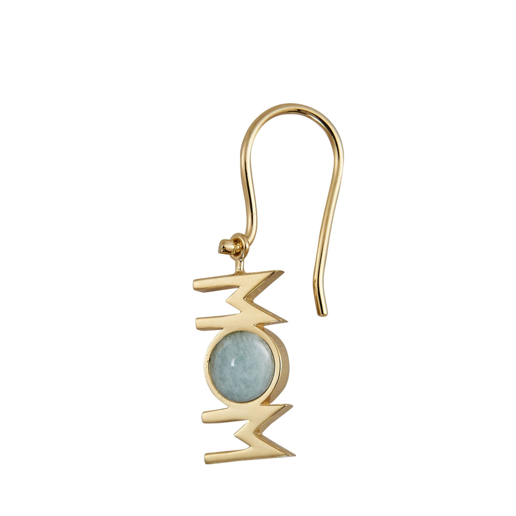 Design Letters Great Mom Earrings 1 PCs 18k Gold Plated, Aquamarine Blue