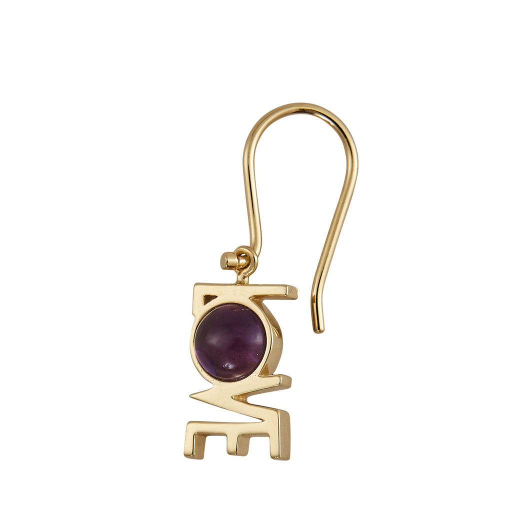 Design Letters Great Love Earrings 1 PCs 18k Gold Plated, Amethyst Violet