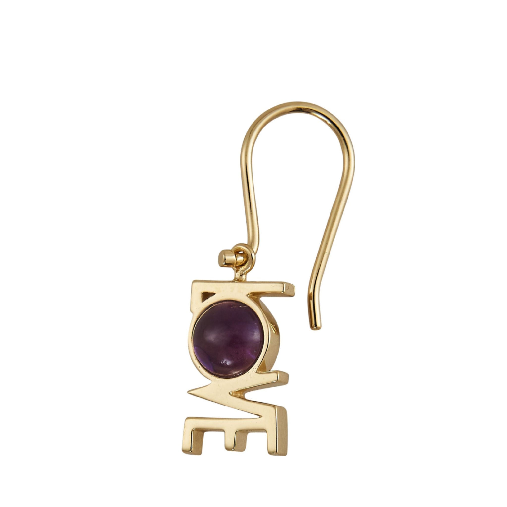 Design Letters Great Love Earrings 1 PCs 18k Gold Plated, Amethyst Violet