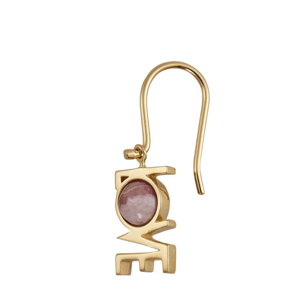 Design Letters Great Love Earrings 1 PCs 18k Gold Plated, Red Chrosite