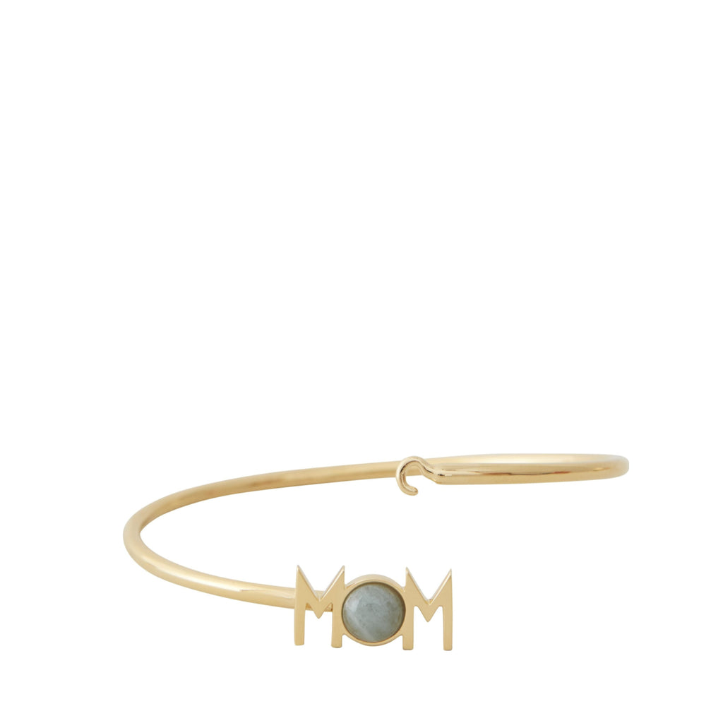 Design Letters Great Mom Bangle 18k Gold Plated, Aquamarine Blue