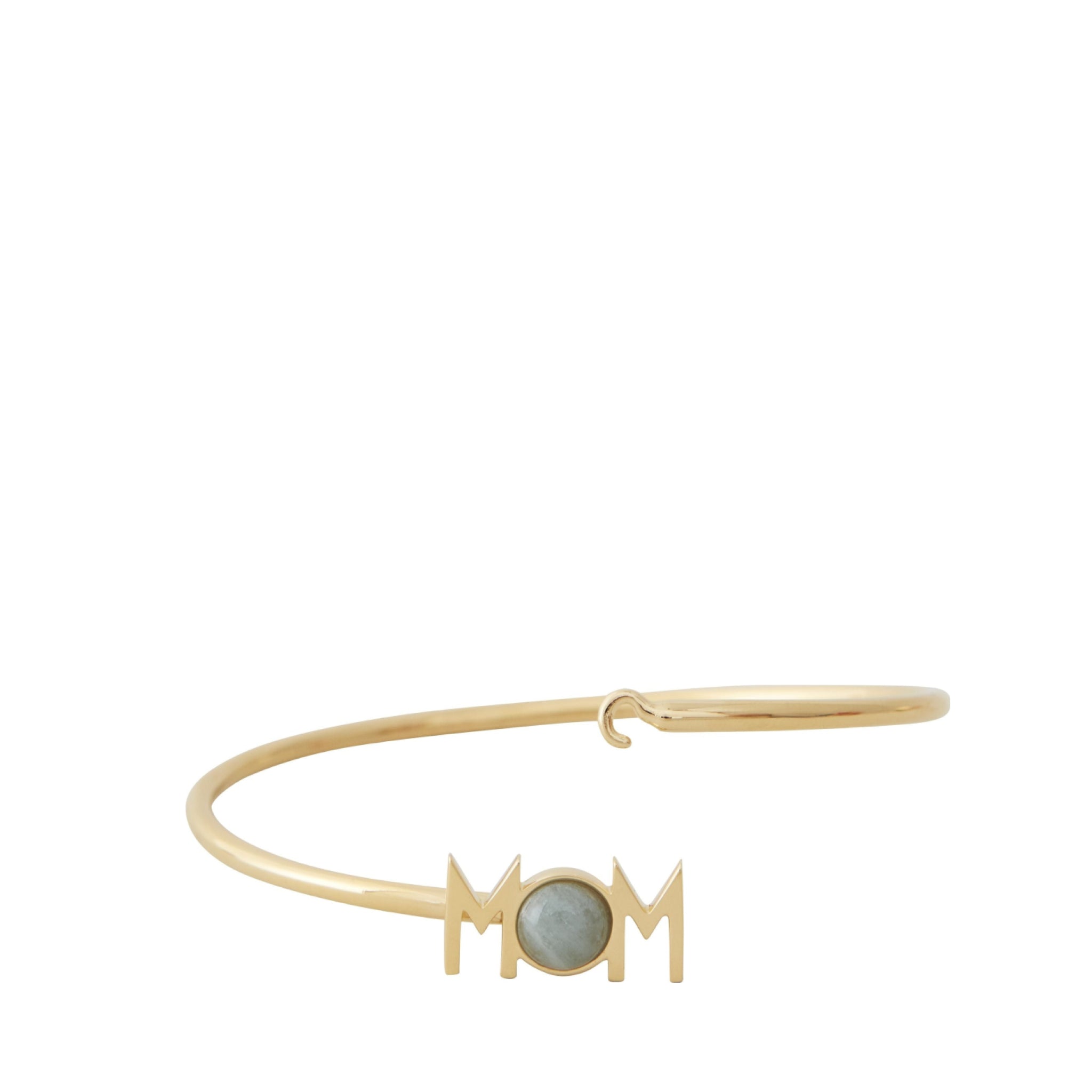 Design Letters Great Mom Bangle 18k Gold Plated, Aquamarine Blue