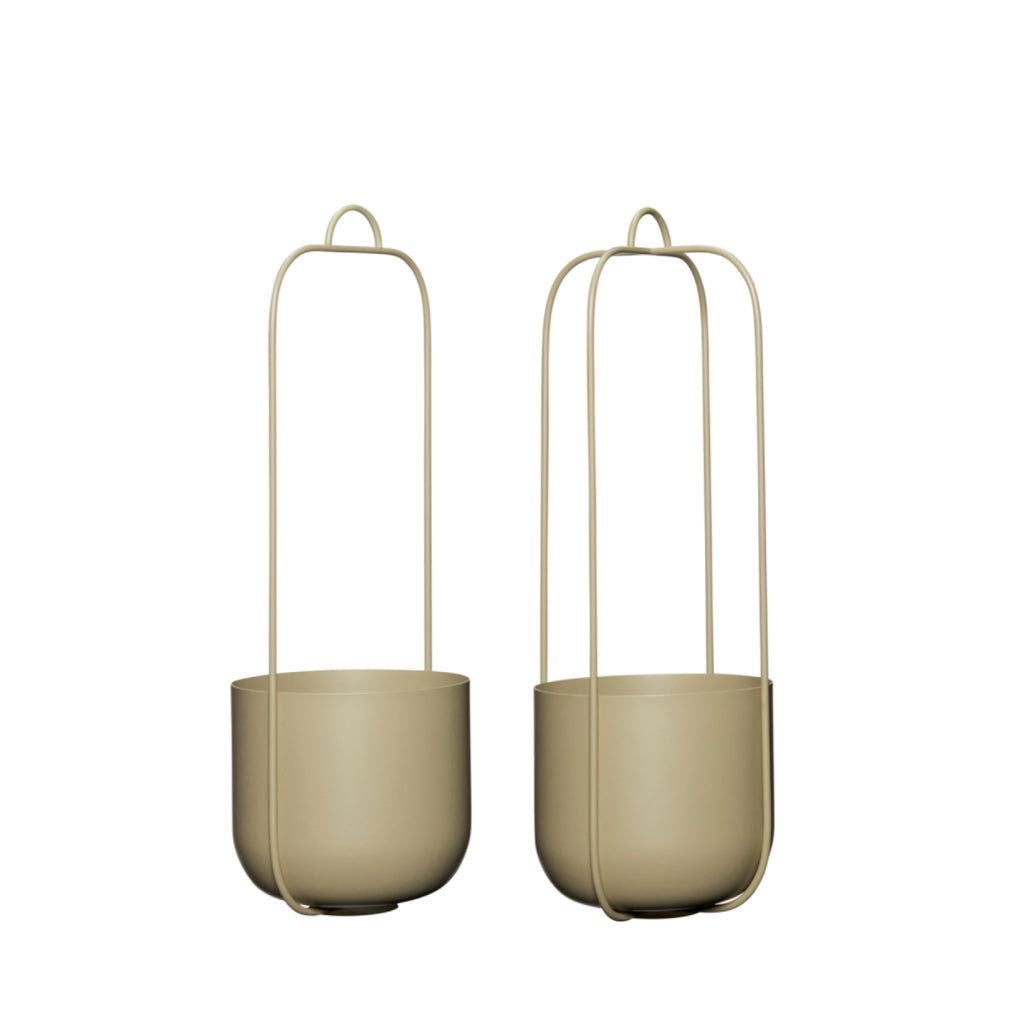 Hübsch Lotus Hanging Pots Khaki (Set Of 2)