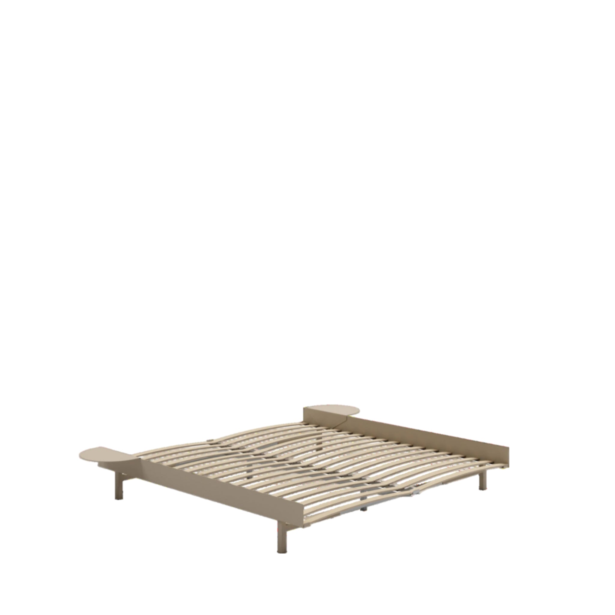 Minimalist Moebe Bed with Slats & Bedside Tables, 180cm Sand Steel Frame
