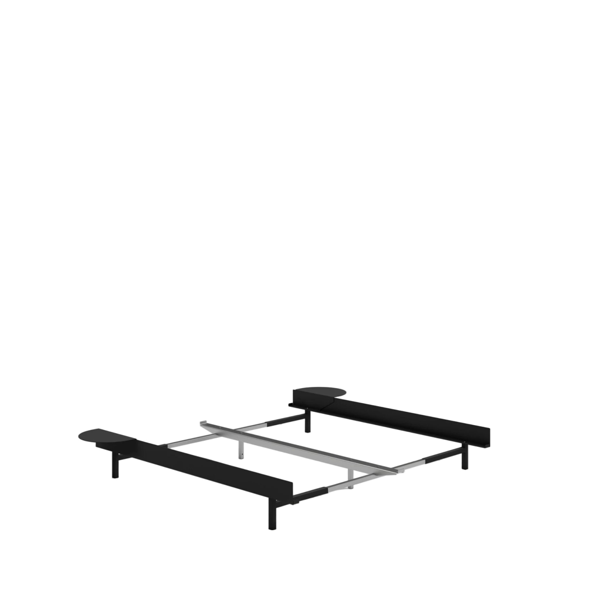 Minimalist Moebe Bed with 2 Black Bedside Tables, Adjustable 90-180 cm