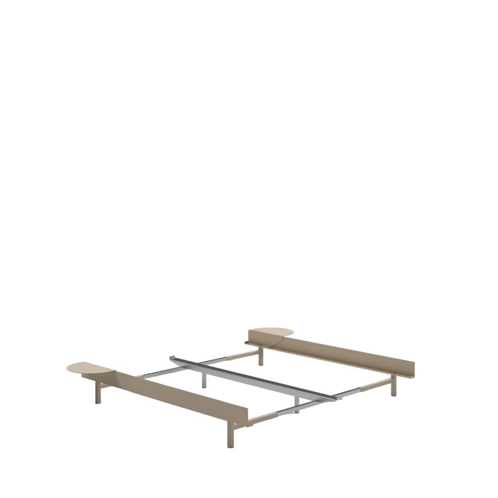 Minimalist Moebe Bed with 2 Bedside Tables, Adjustable 90-180 cm, Sand