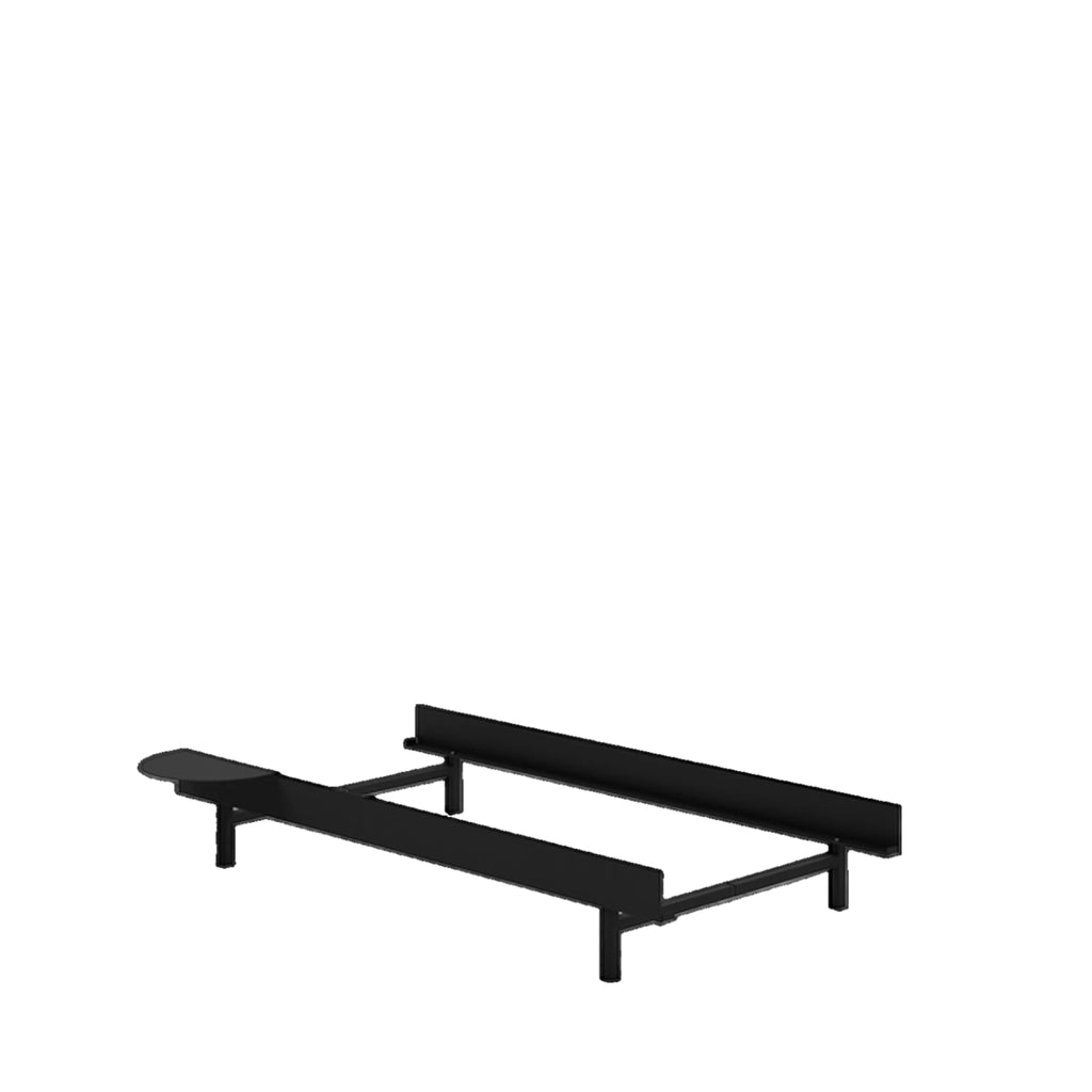 Minimalist Moebe Bed with Bedside Table - Black Steel Frame, 90 cm
