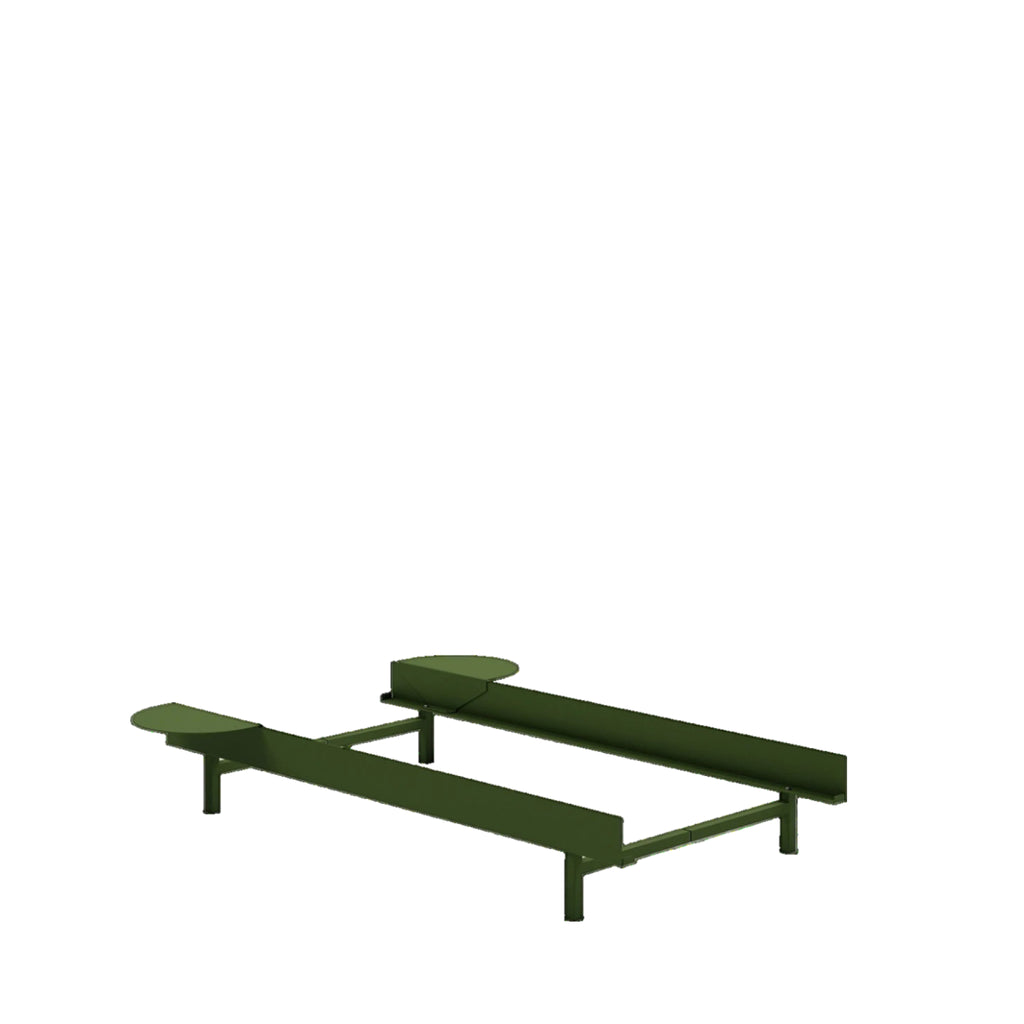 Minimalist Pine Green Moebe Bed & Bedside Tables Set - Steel Frame 90cm