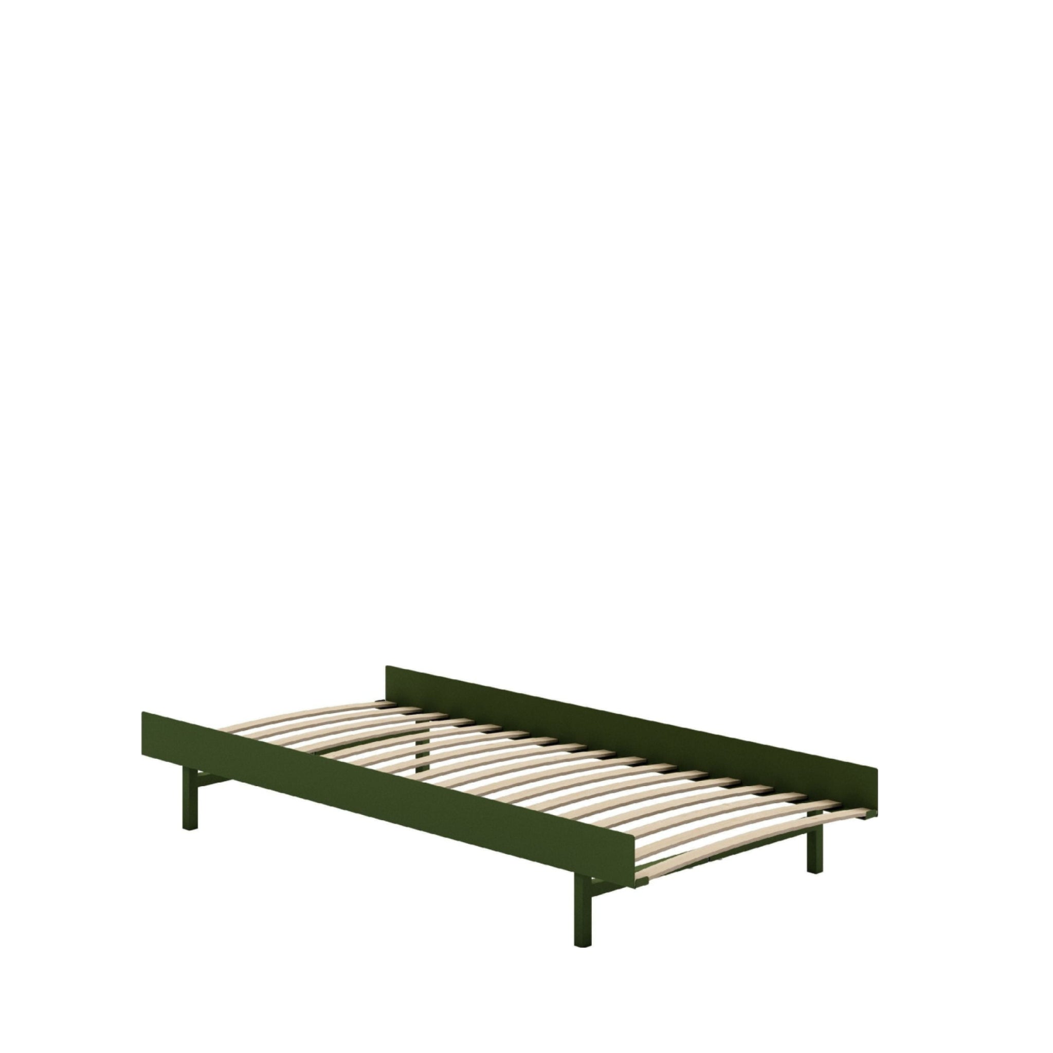 Minimalist Pine Green Moebe Bed 90 cm with Steel Frame and Slats