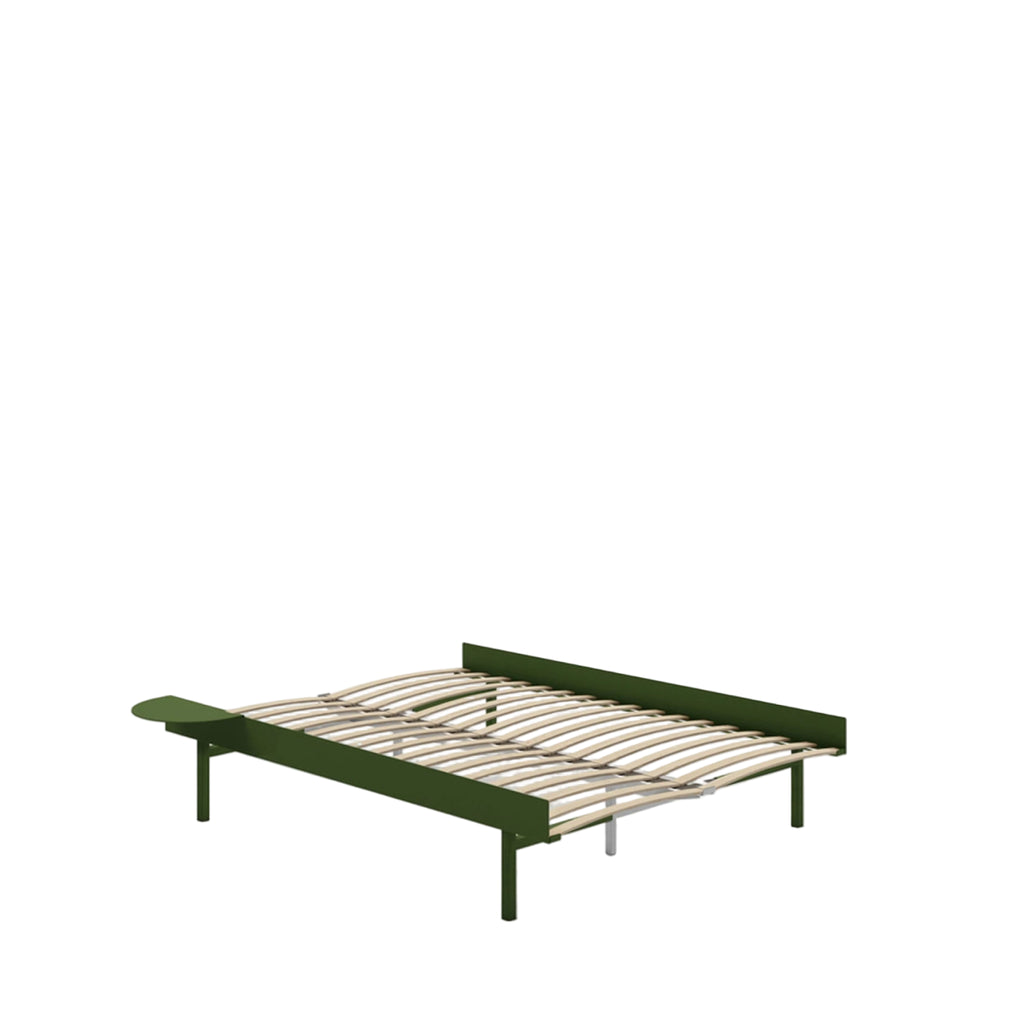 Moebe Bed, Tall Legs, 140 Cm, Slats, 1x Side Table, Pine Green