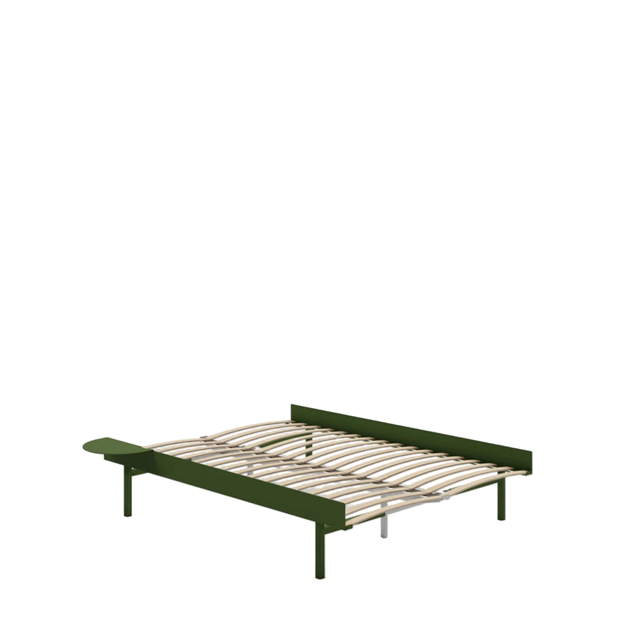 Moebe Bed, Tall Legs, 140 Cm, Slats, 1x Side Table, Pine Green