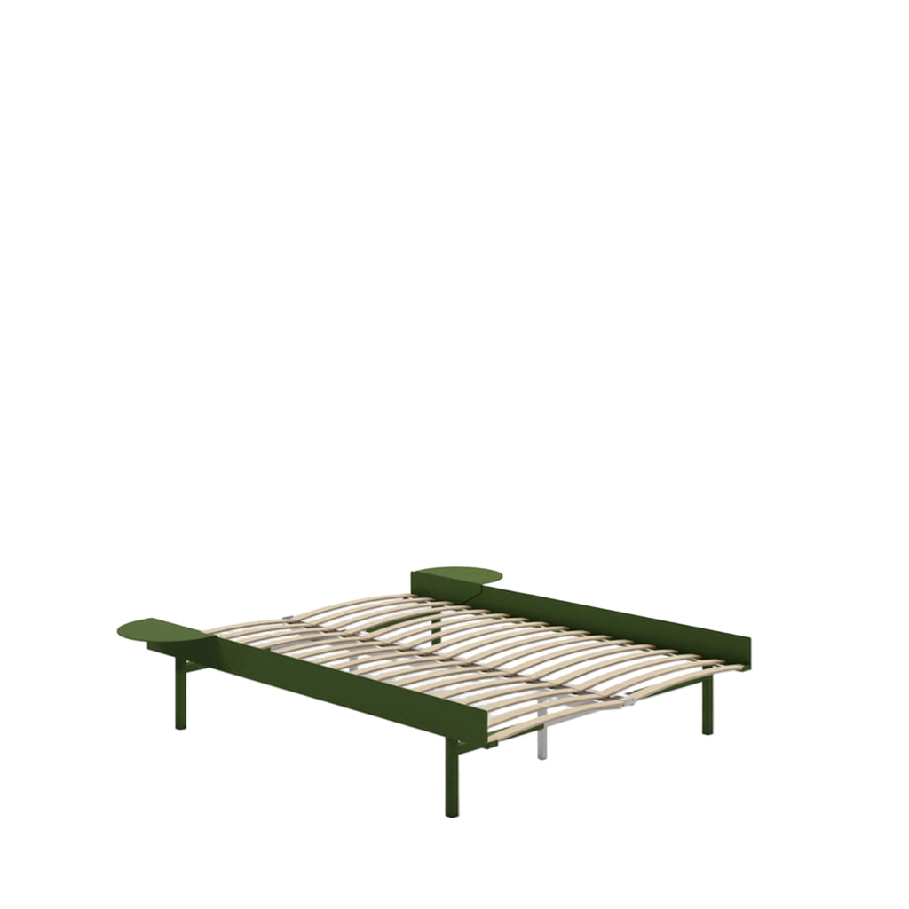 Moebe Bed, Tall Legs, 140 Cm, Slats, 2x Side Table, Pine Green
