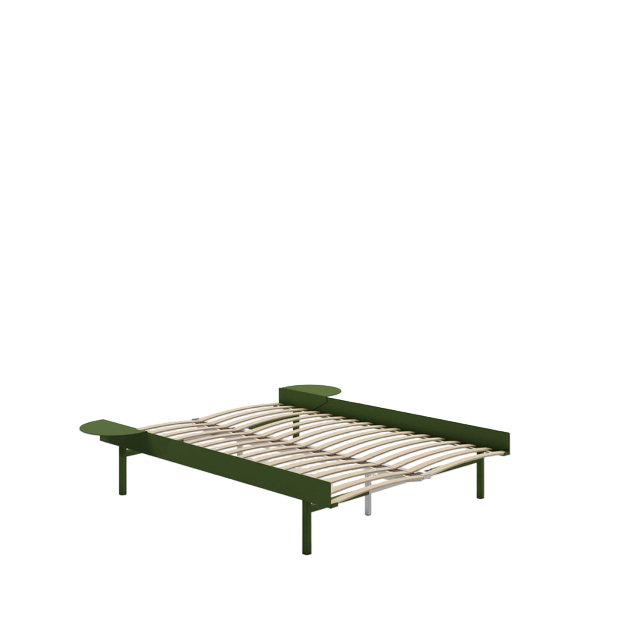 Moebe Bed, Tall Legs, 140 Cm, Slats, 2x Side Table, Pine Green