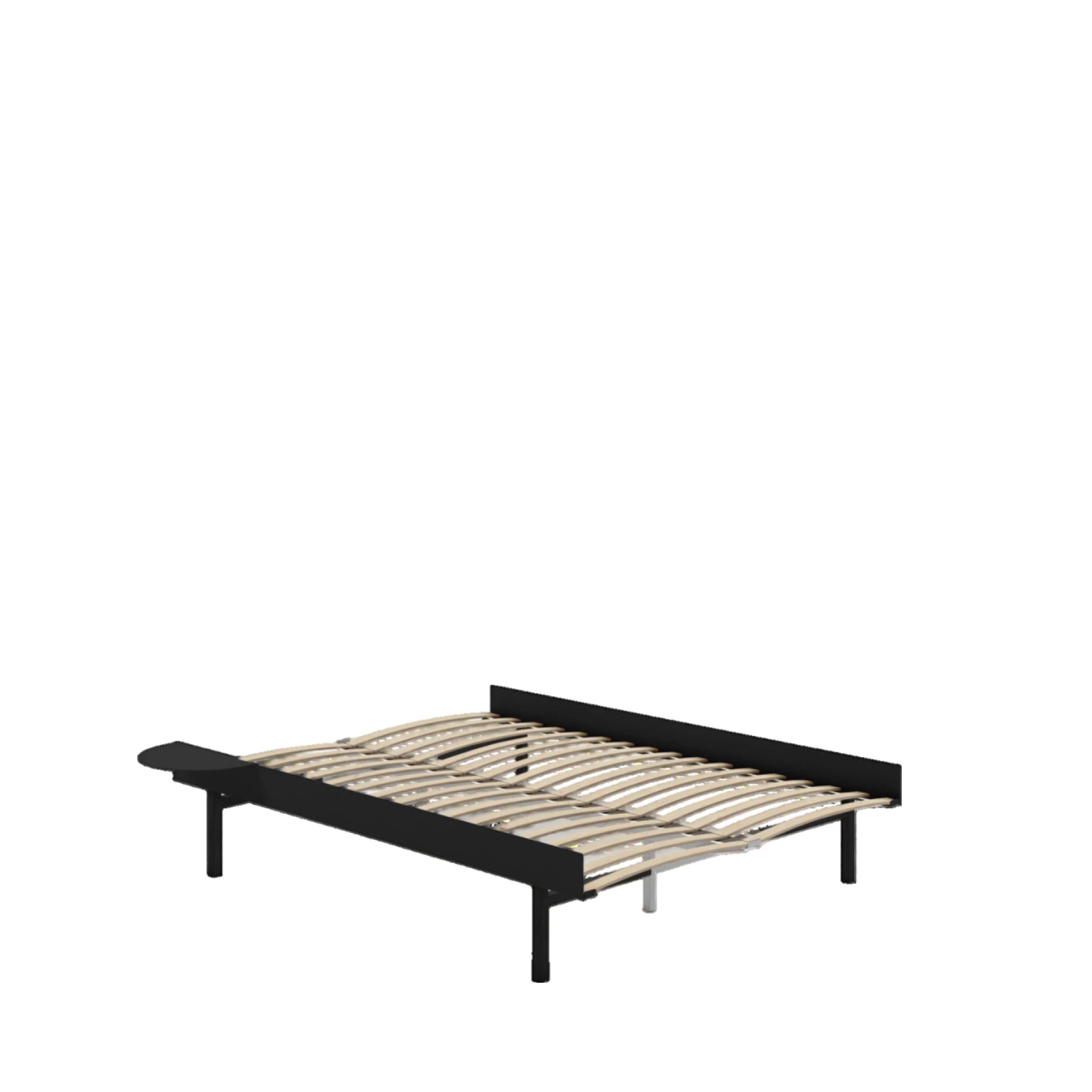 Moebe Bed, Tall Legs, 150 Cm, Slats, 1x Side Table, Black