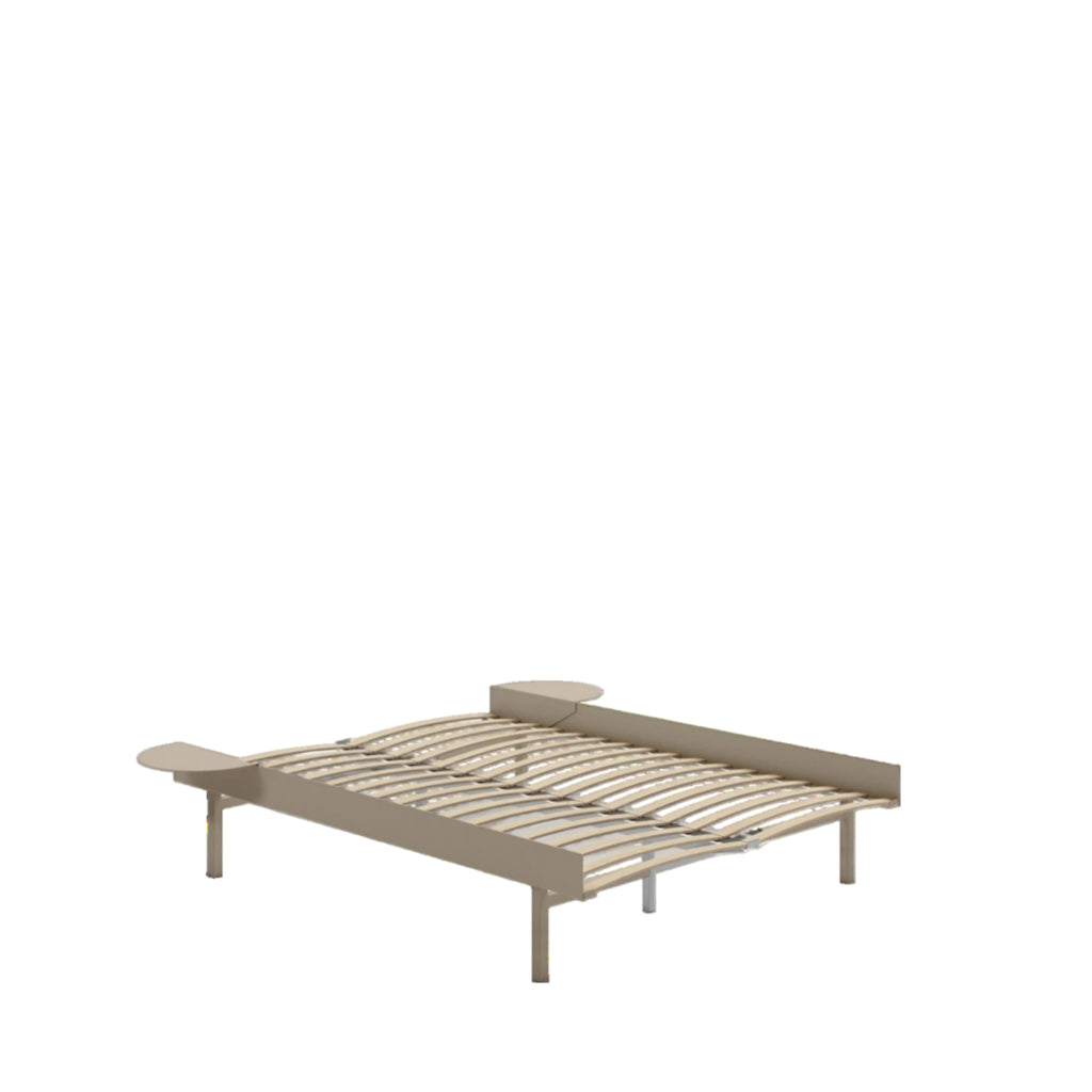 Moebe Bed, Tall Legs, 150 Cm, Slats, 2x Side Table, Sand